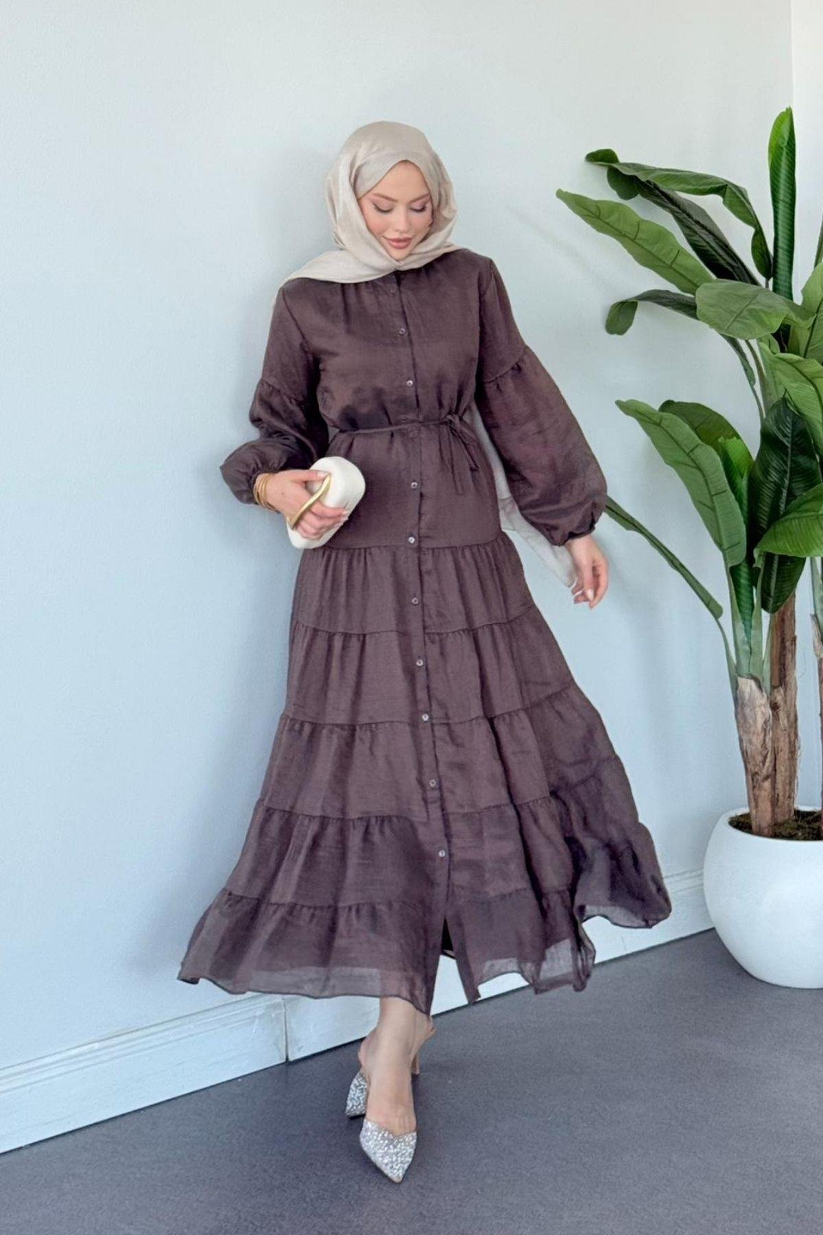 Taba Pamuklu Elbise KAHVE, Fiyatları Taba Pamuklu Elbise Kahve- Haza Moda