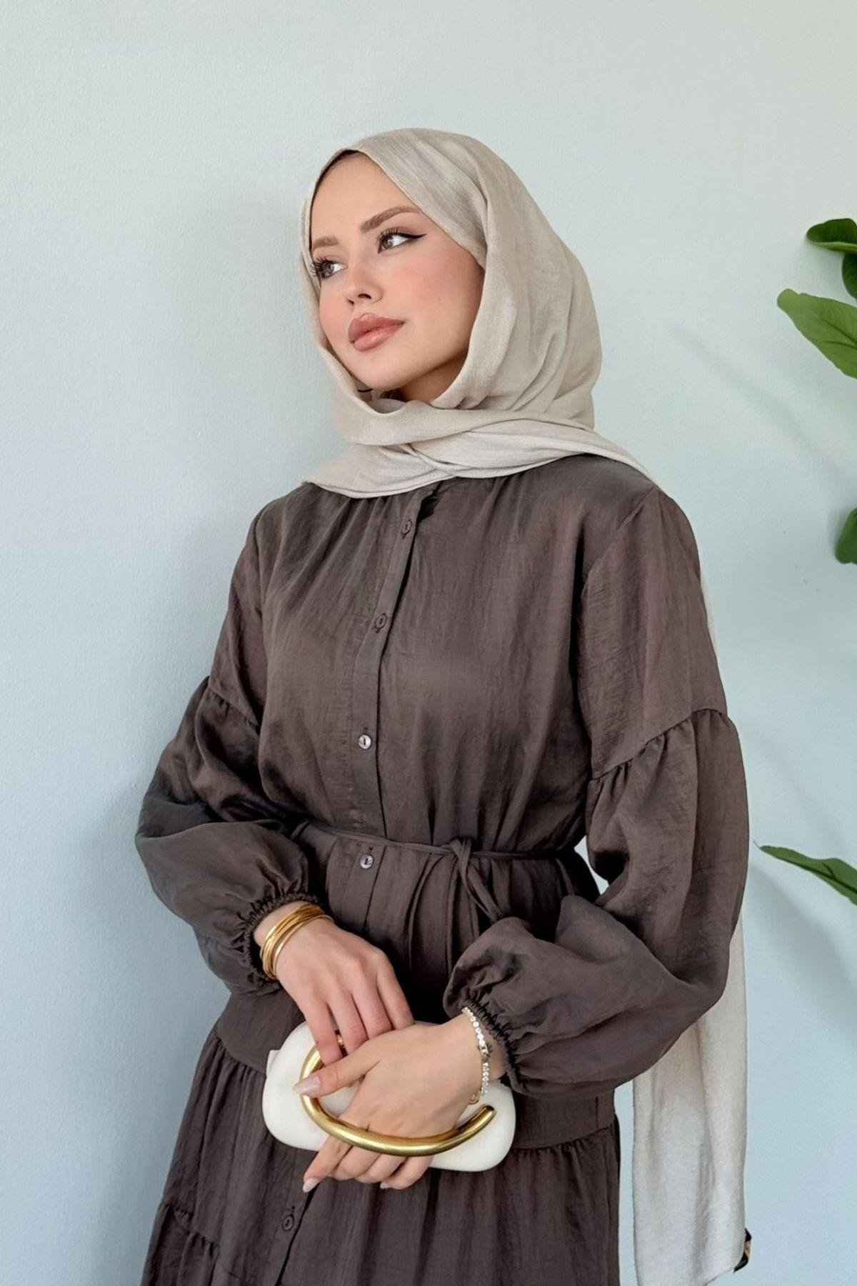 Taba Pamuklu Elbise KAHVE, Fiyatları Taba Pamuklu Elbise Kahve- Haza Moda