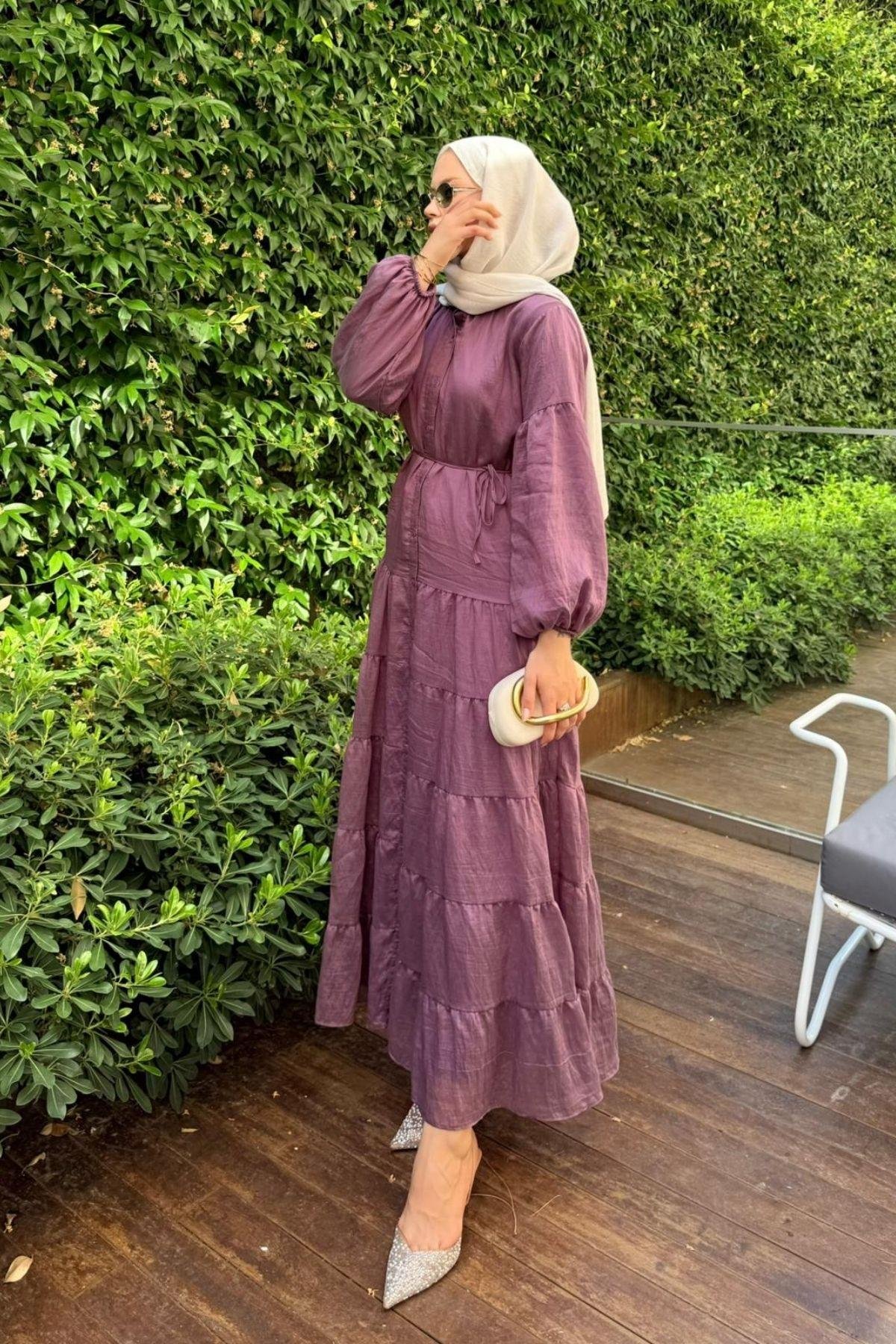 Taba Pamuklu Elbise MOR, Fiyatları Taba Pamuklu Elbise Mor- Haza Moda