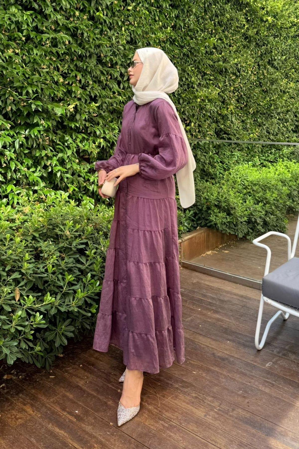 Taba Pamuklu Elbise MOR, Fiyatları Taba Pamuklu Elbise Mor- Haza Moda