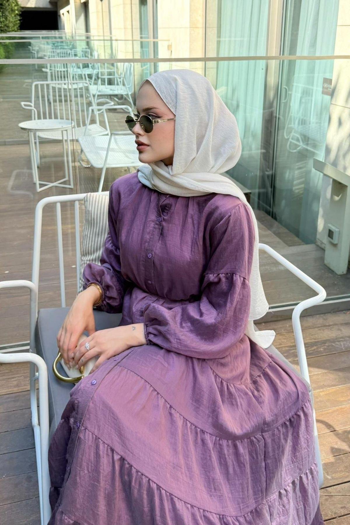 Taba Pamuklu Elbise MOR, Fiyatları Taba Pamuklu Elbise Mor- Haza Moda