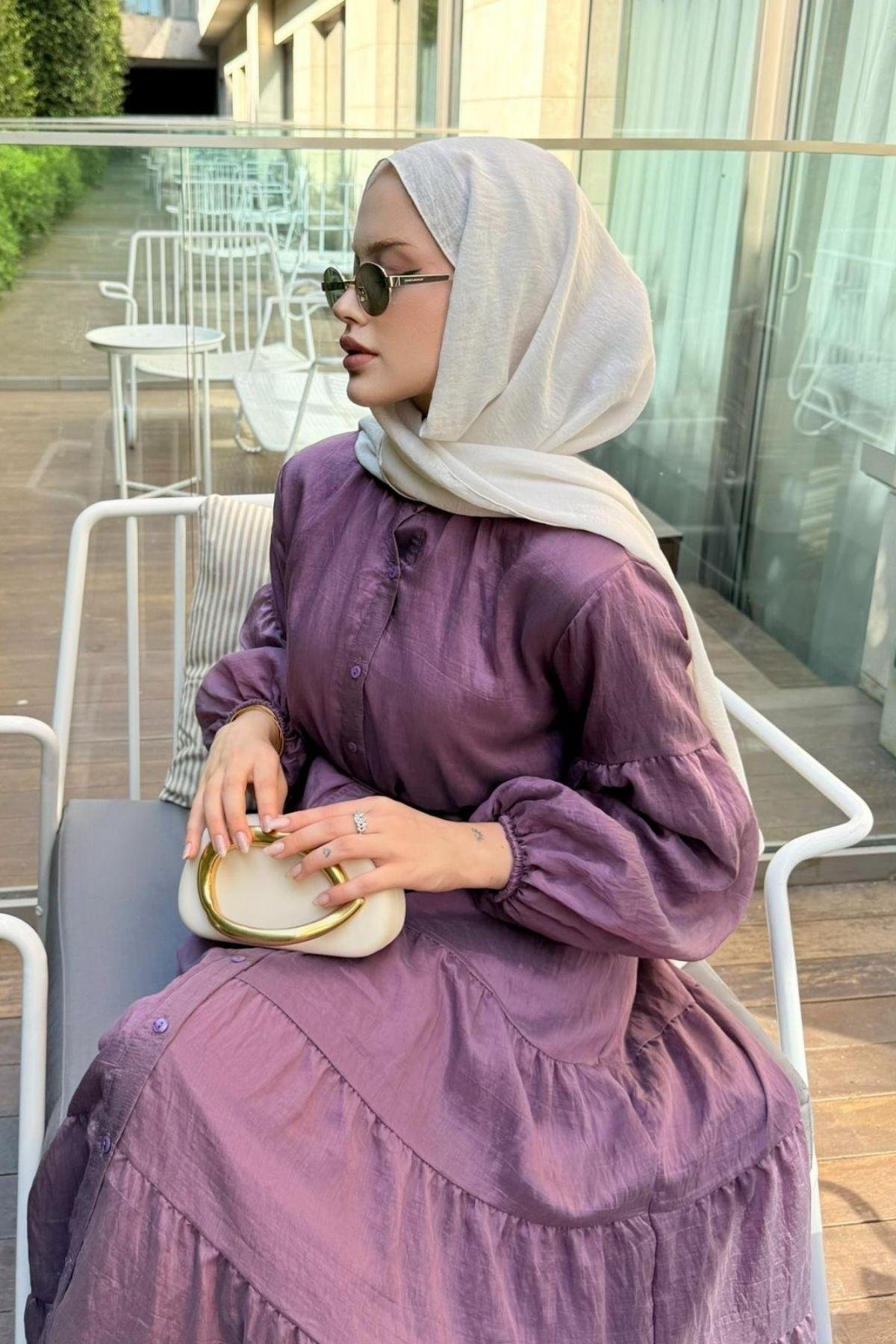 Taba Pamuklu Elbise MOR, Fiyatları Taba Pamuklu Elbise Mor- Haza Moda