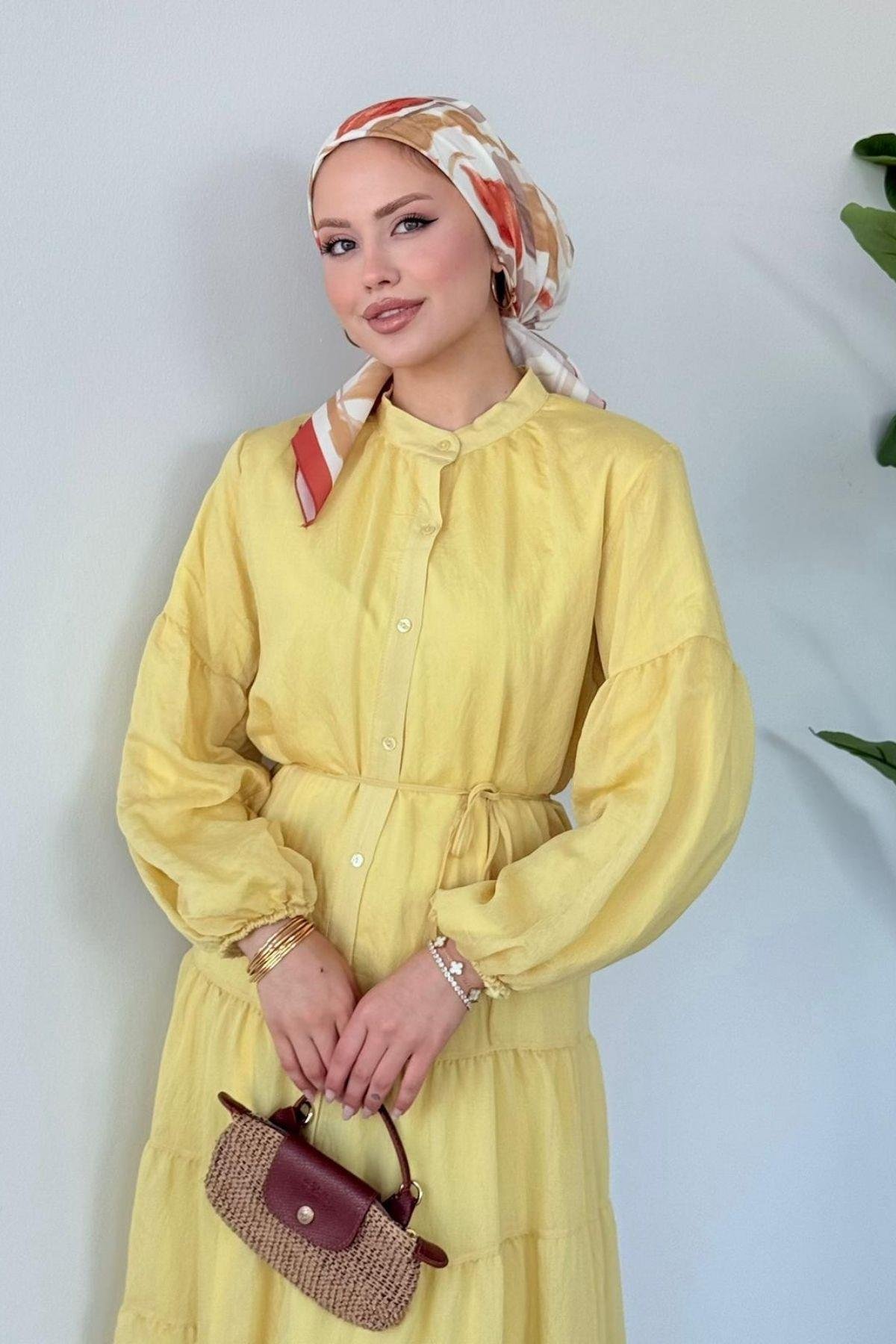 Taba Pamuklu Elbise SARI, Fiyatları Taba Pamuklu Elbise Sarı- Haza Moda