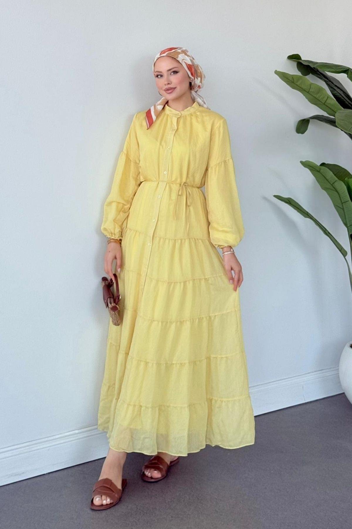 Taba Pamuklu Elbise SARI, Fiyatları Taba Pamuklu Elbise Sarı- Haza Moda