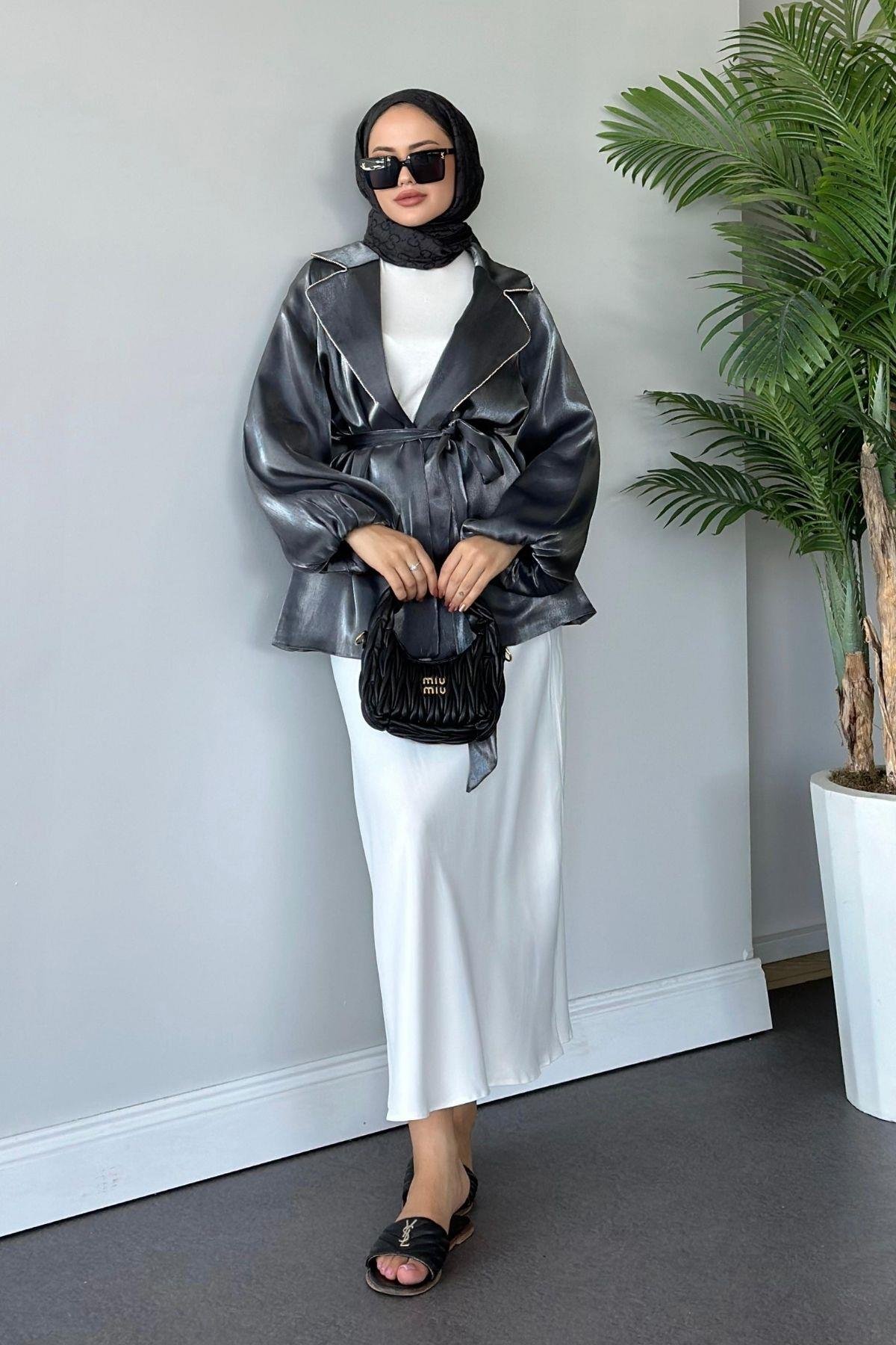 Taş Detaylı Ceket Gri, Fiyatları 