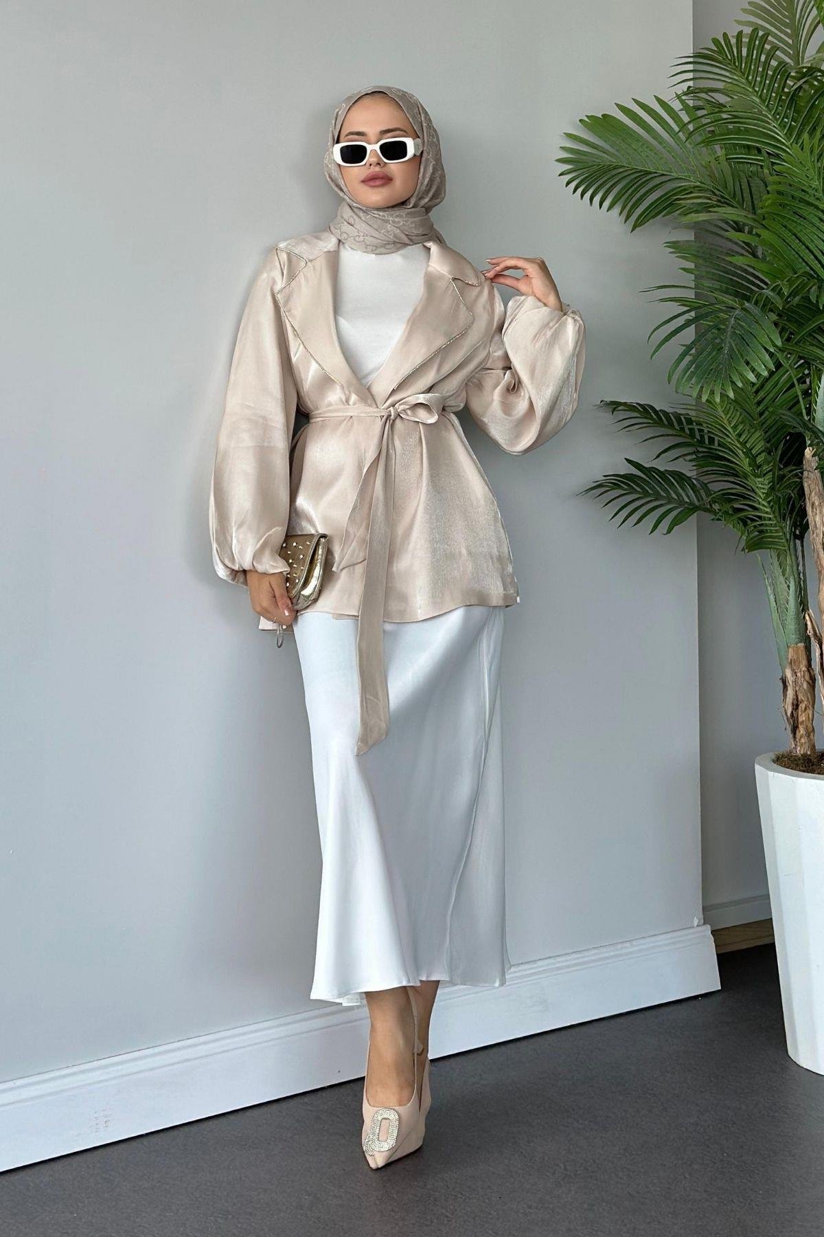 Taş Detaylı Ceket Krem, Fiyatları 