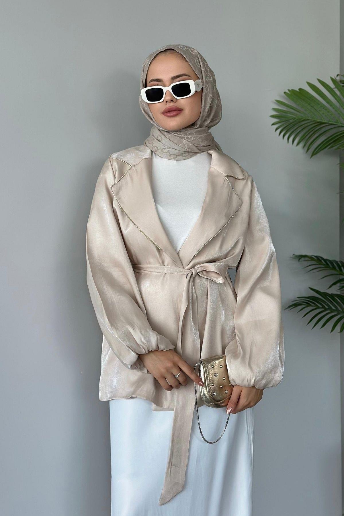 Taş Detaylı Ceket Krem, Fiyatları 