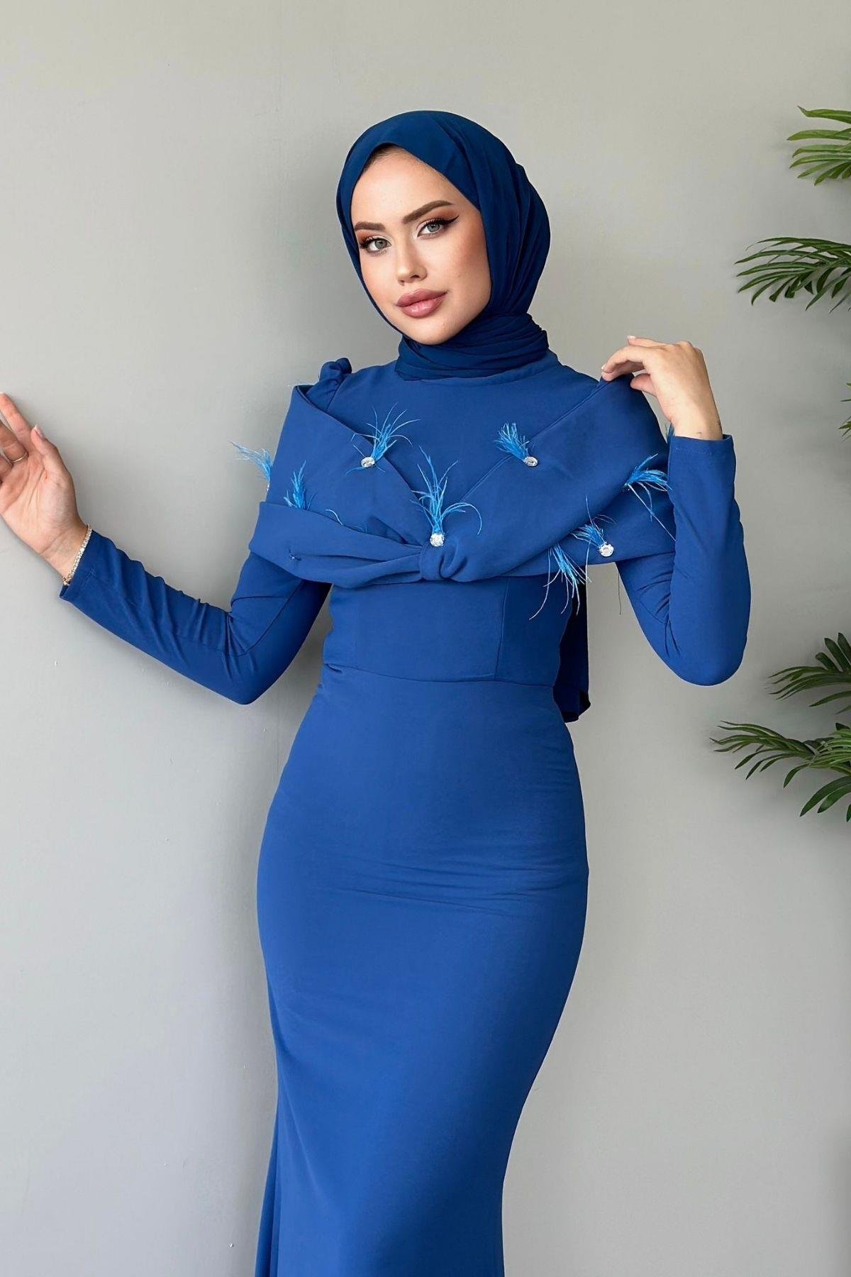 Tasarım Abiye İndigo, Fiyatları Haza Moda | Tesettür Giyim | Tasarım Abiye İndigo