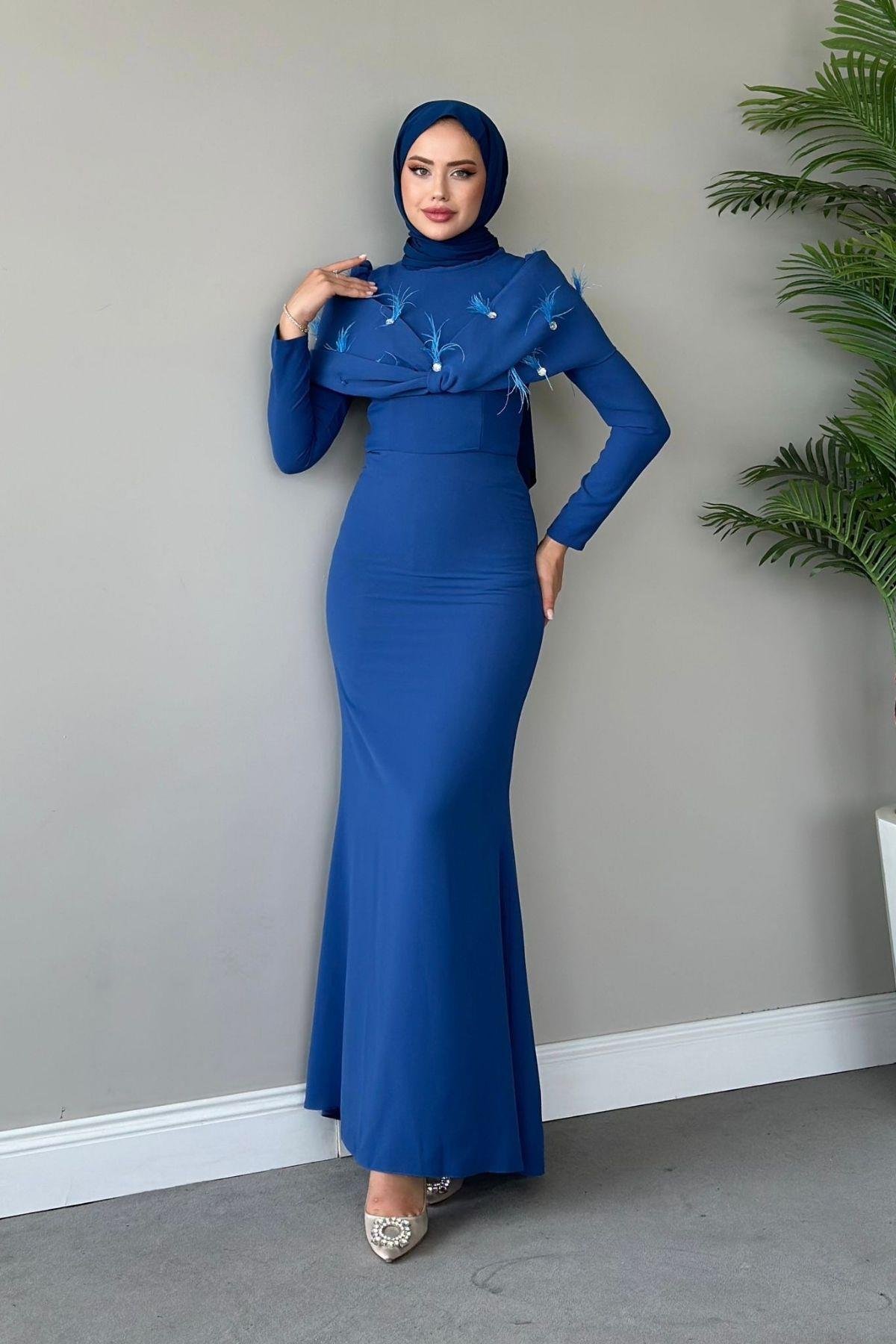 Tasarım Abiye İndigo, Fiyatları Haza Moda | Tesettür Giyim | Tasarım Abiye İndigo