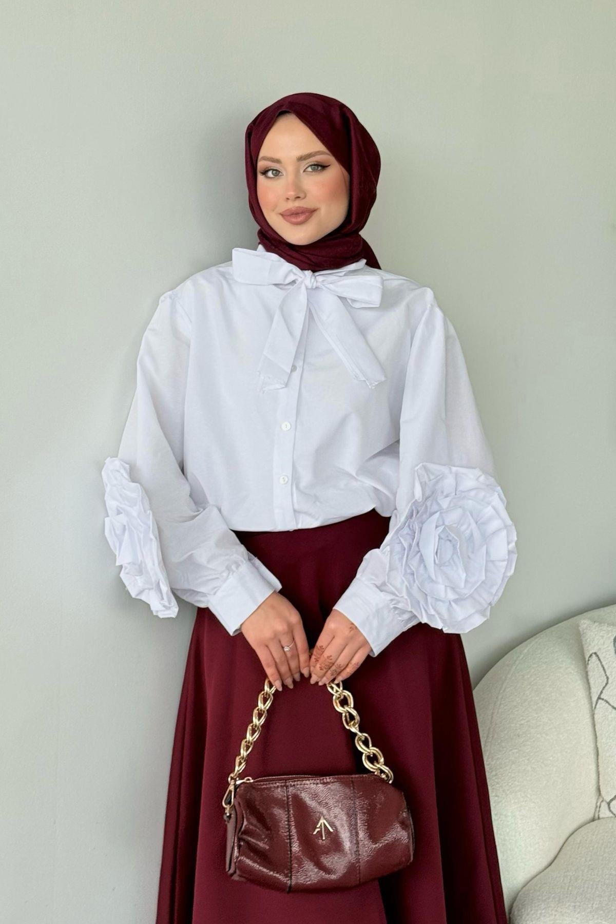 Tasarım Güllü Gömlek Beyaz, Fiyatları 