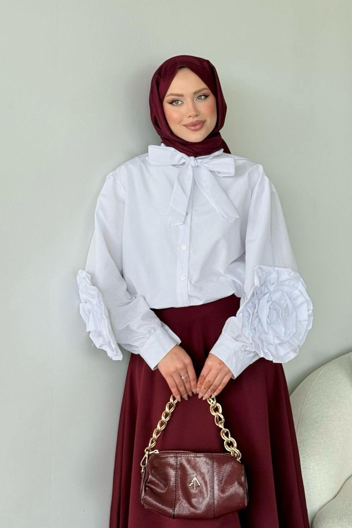 Tasarım Güllü Gömlek Beyaz, Fiyatları 