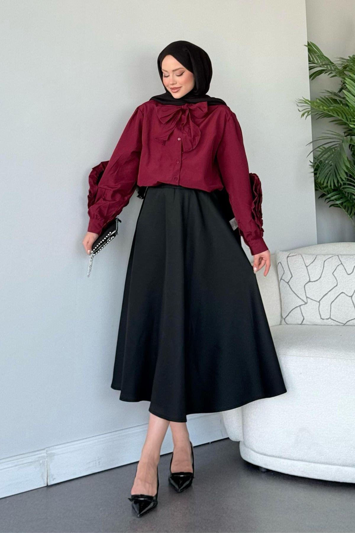 Tasarım Güllü Gömlek Bordo, Fiyatları 