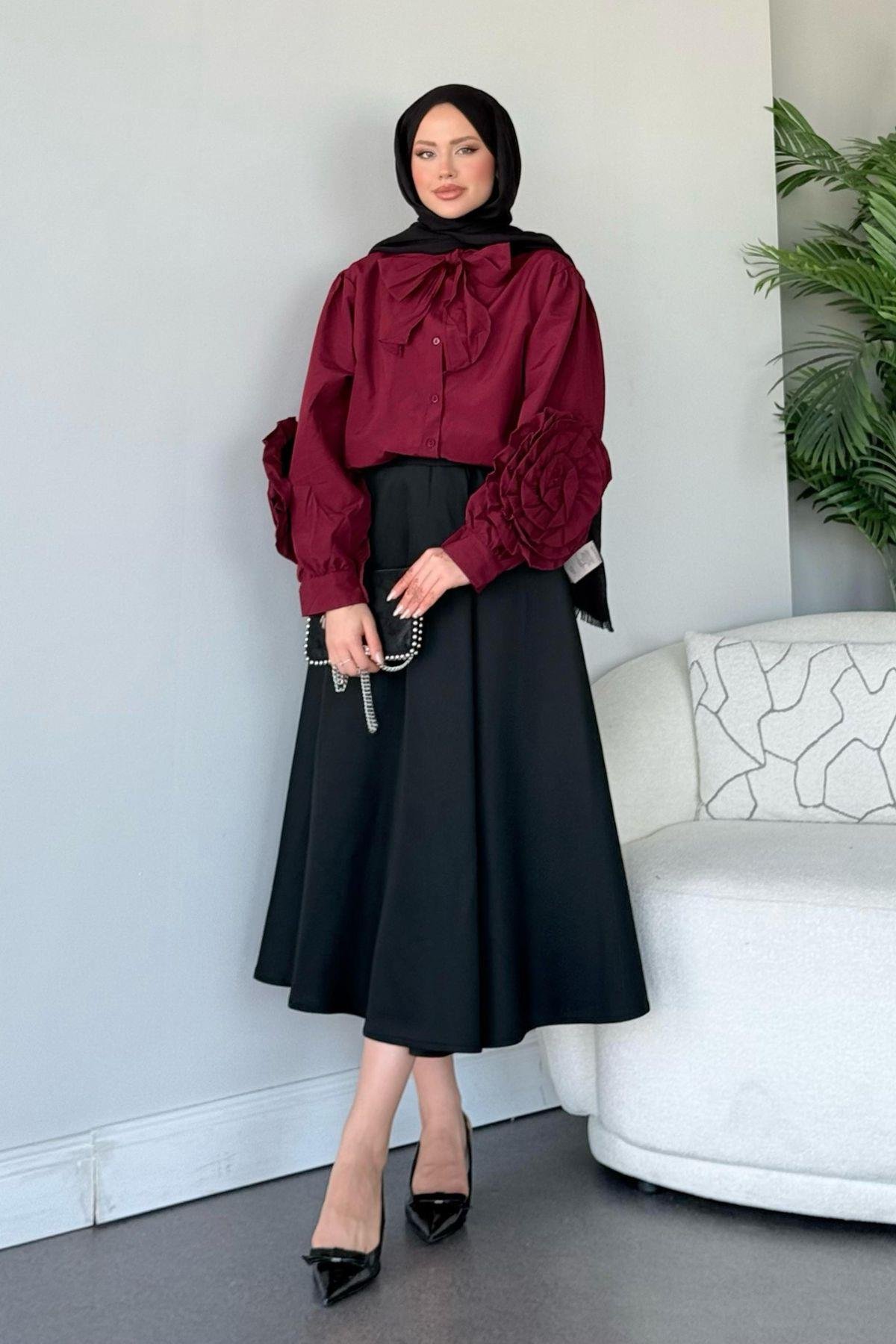 Tasarım Güllü Gömlek Bordo, Fiyatları 