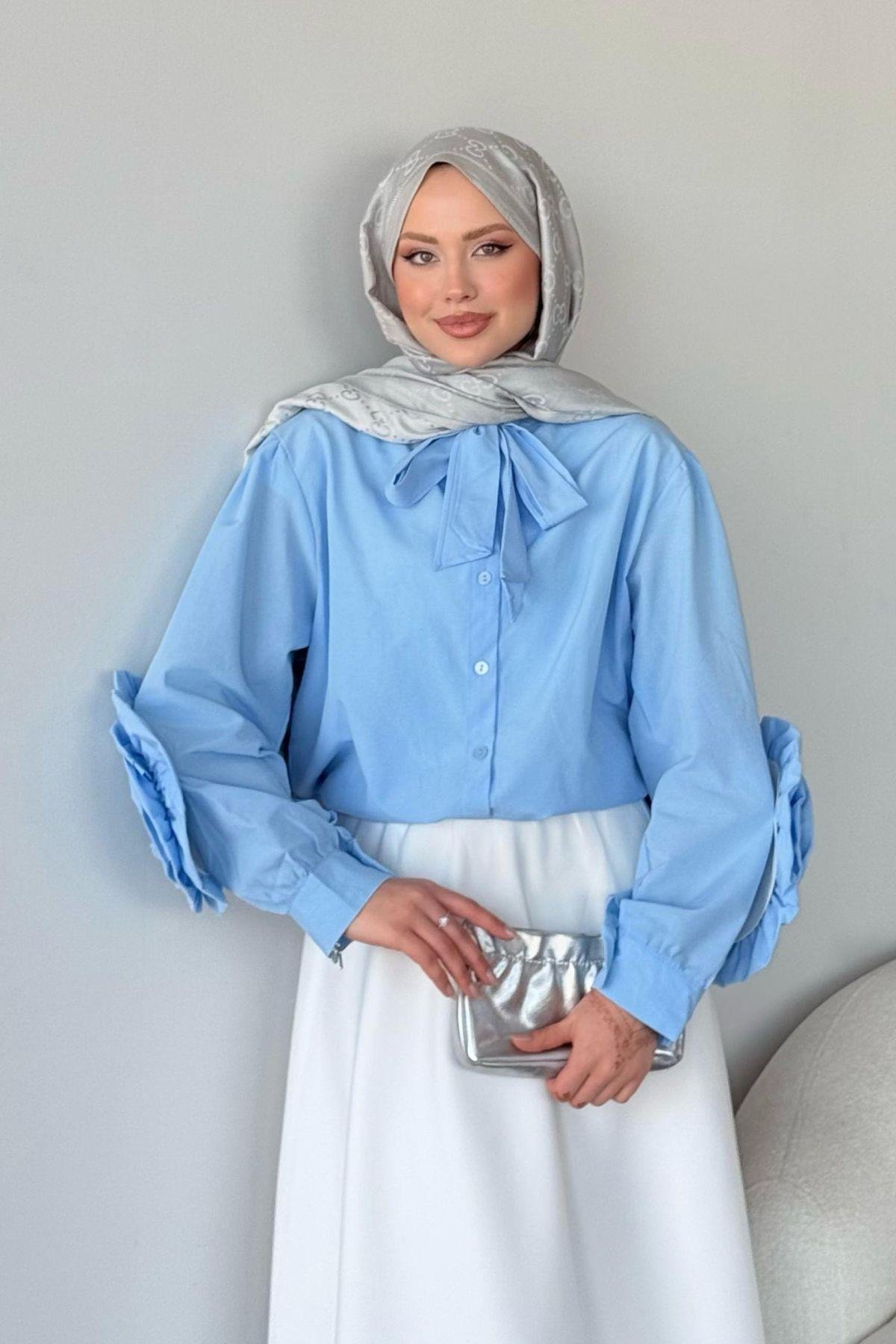 Tasarım Güllü Gömlek Mavi, Fiyatları 