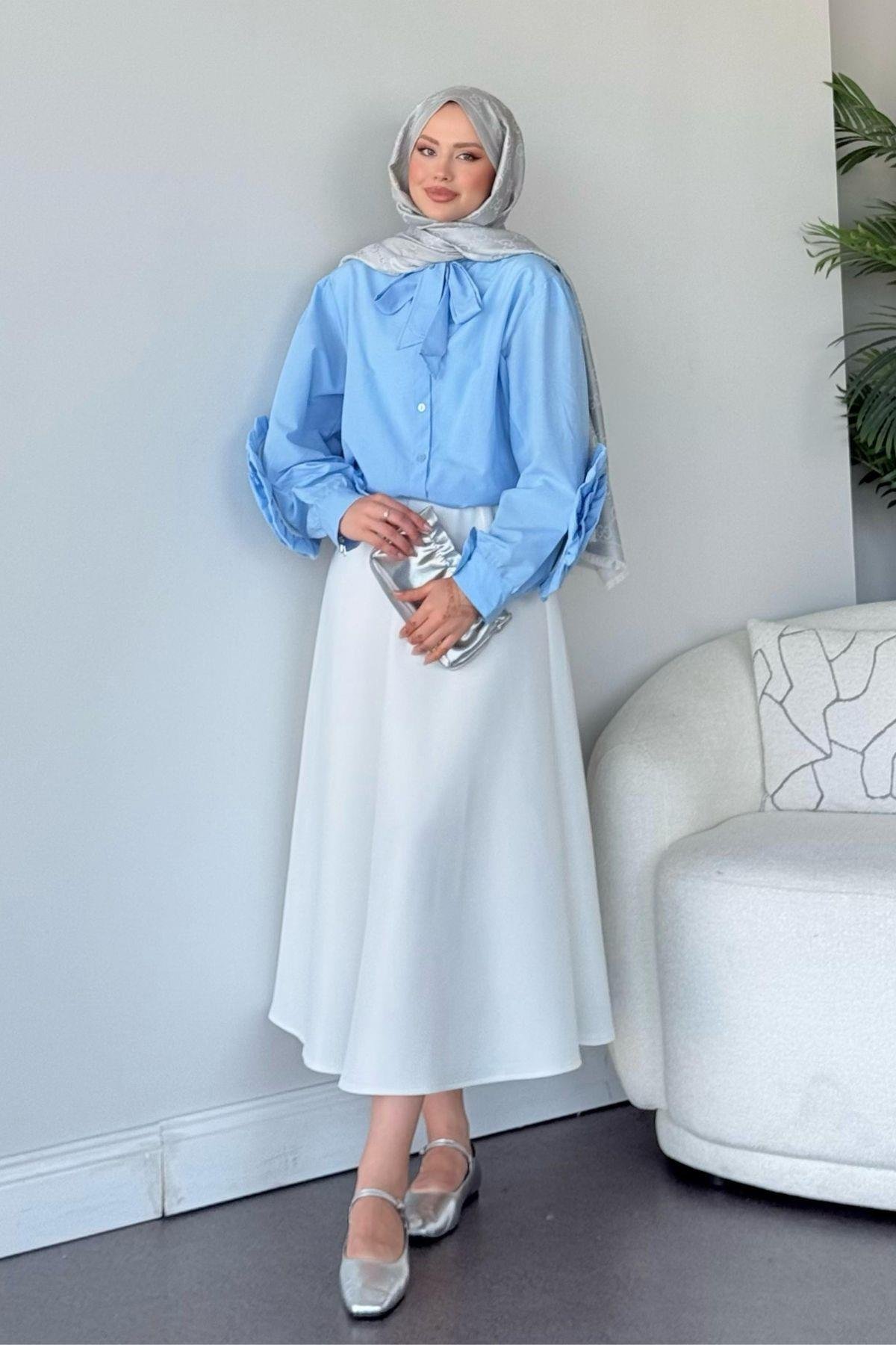 Tasarım Güllü Gömlek Mavi, Fiyatları 