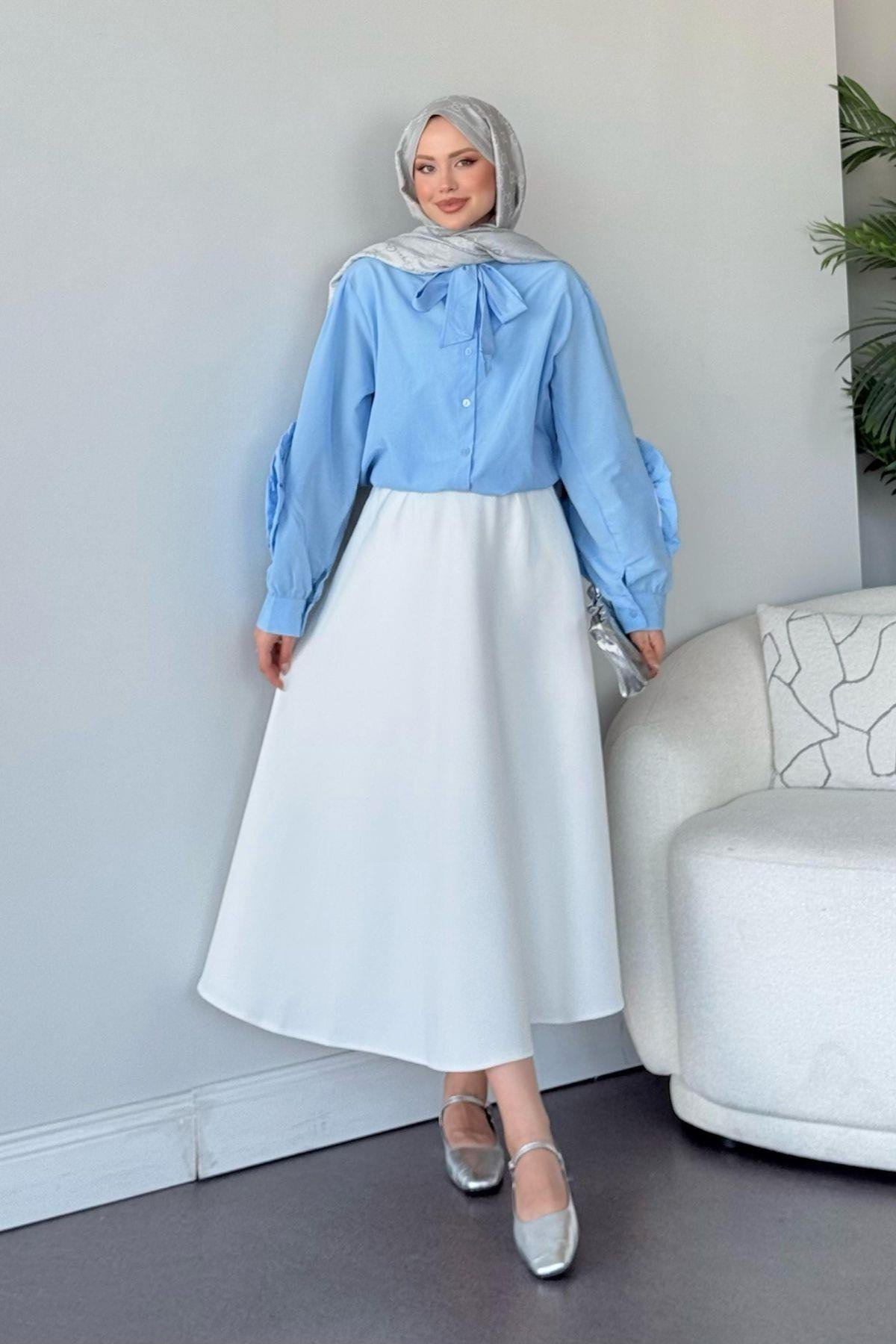 Tasarım Güllü Gömlek Mavi, Fiyatları 