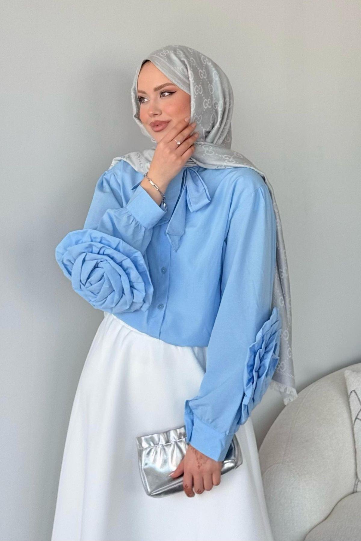 Tasarım Güllü Gömlek Mavi, Fiyatları 