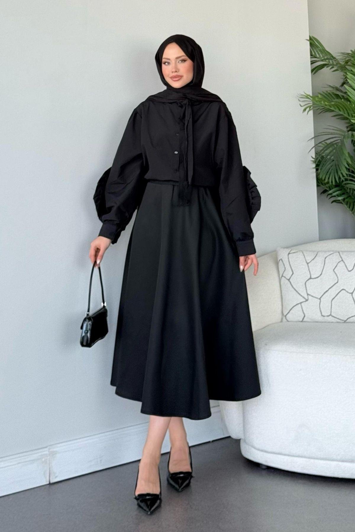 Tasarım Güllü Gömlek Siyah, Fiyatları 