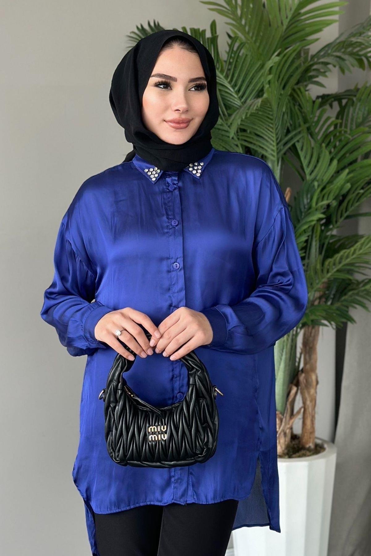 Taşlı Saten Gömlek Mor, Fiyatları 