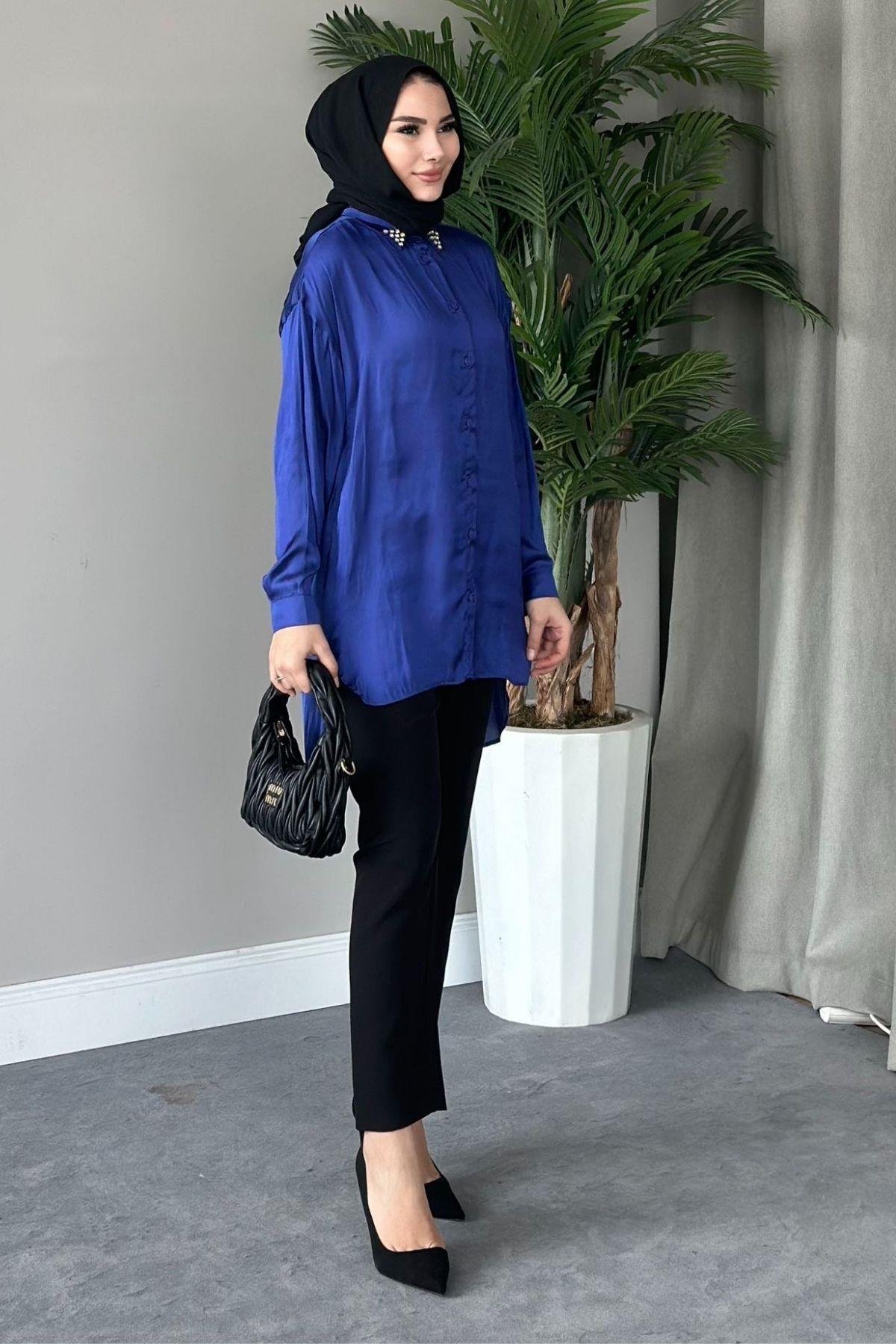 Taşlı Saten Gömlek Mor, Fiyatları 