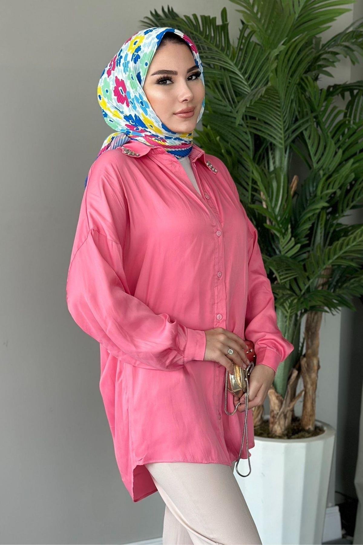 Taşlı Saten Gömlek Pudra, Fiyatları 