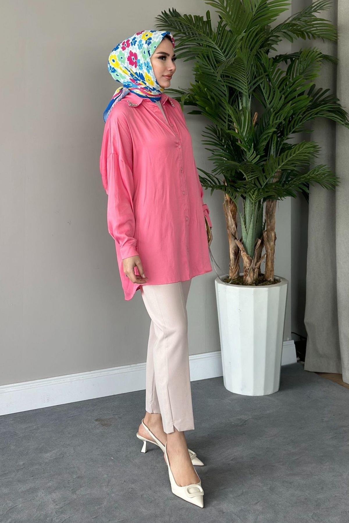 Taşlı Saten Gömlek Pudra, Fiyatları 