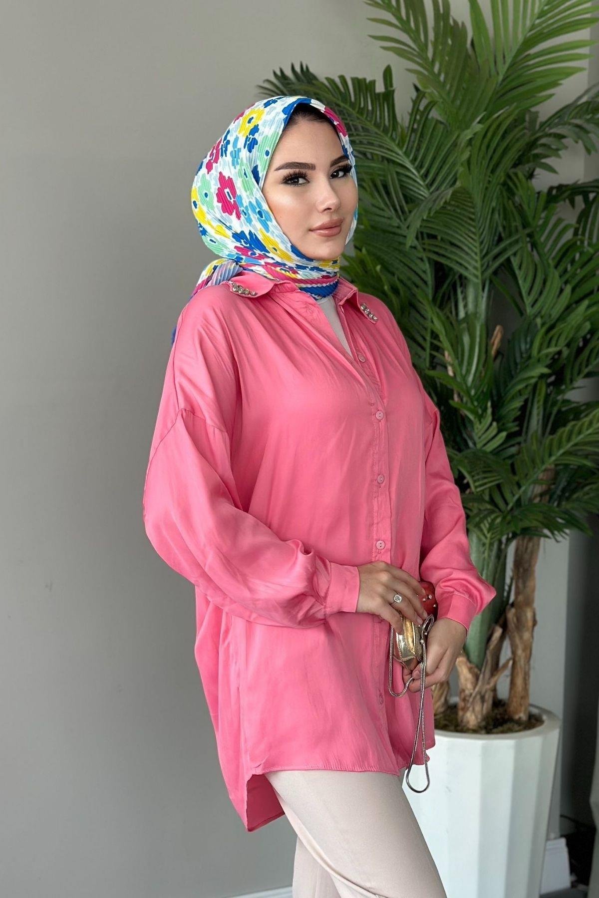 Taşlı Saten Gömlek Pudra, Fiyatları 