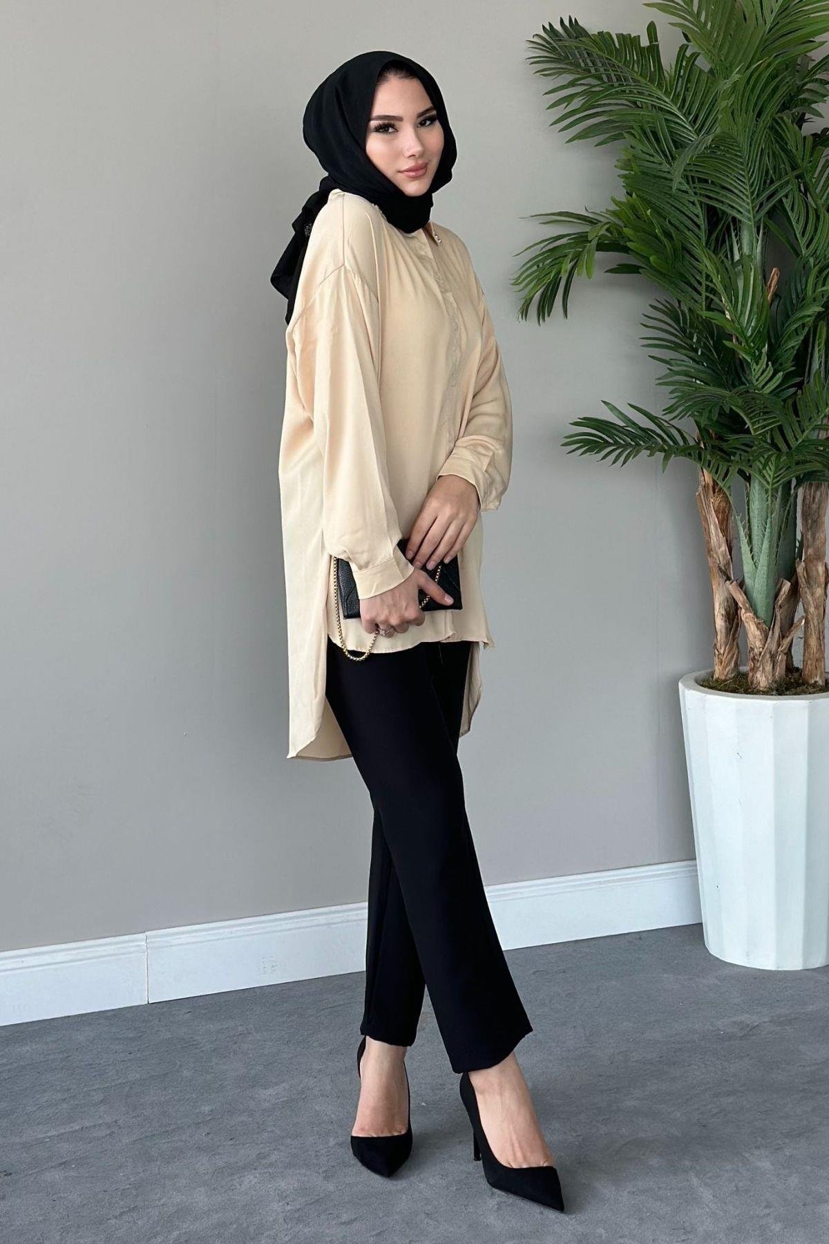 Taşlı Saten Gömlek Vizon, Fiyatları 