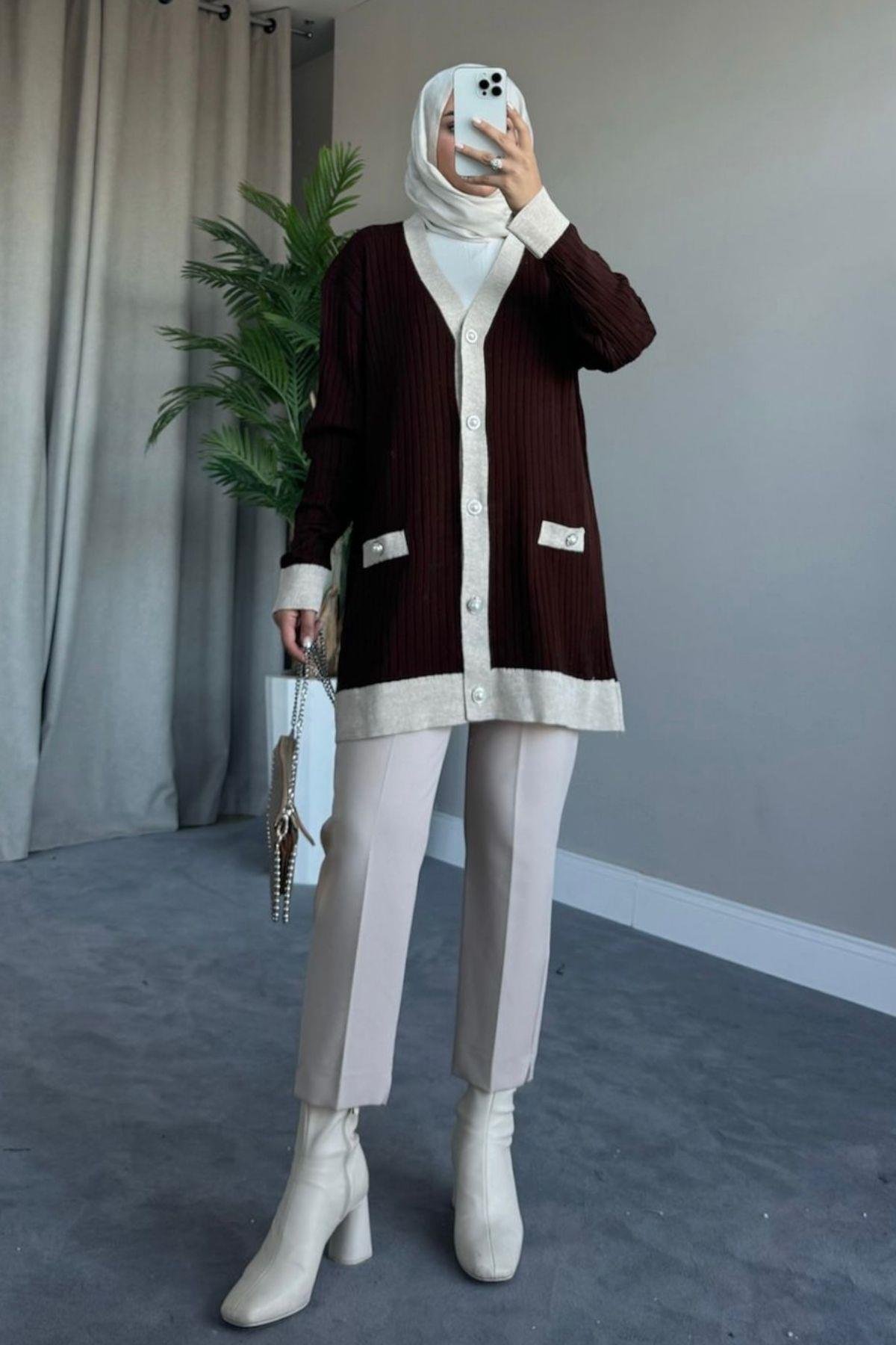 Taşlı Triko Hırka Kahve, Fiyatları 