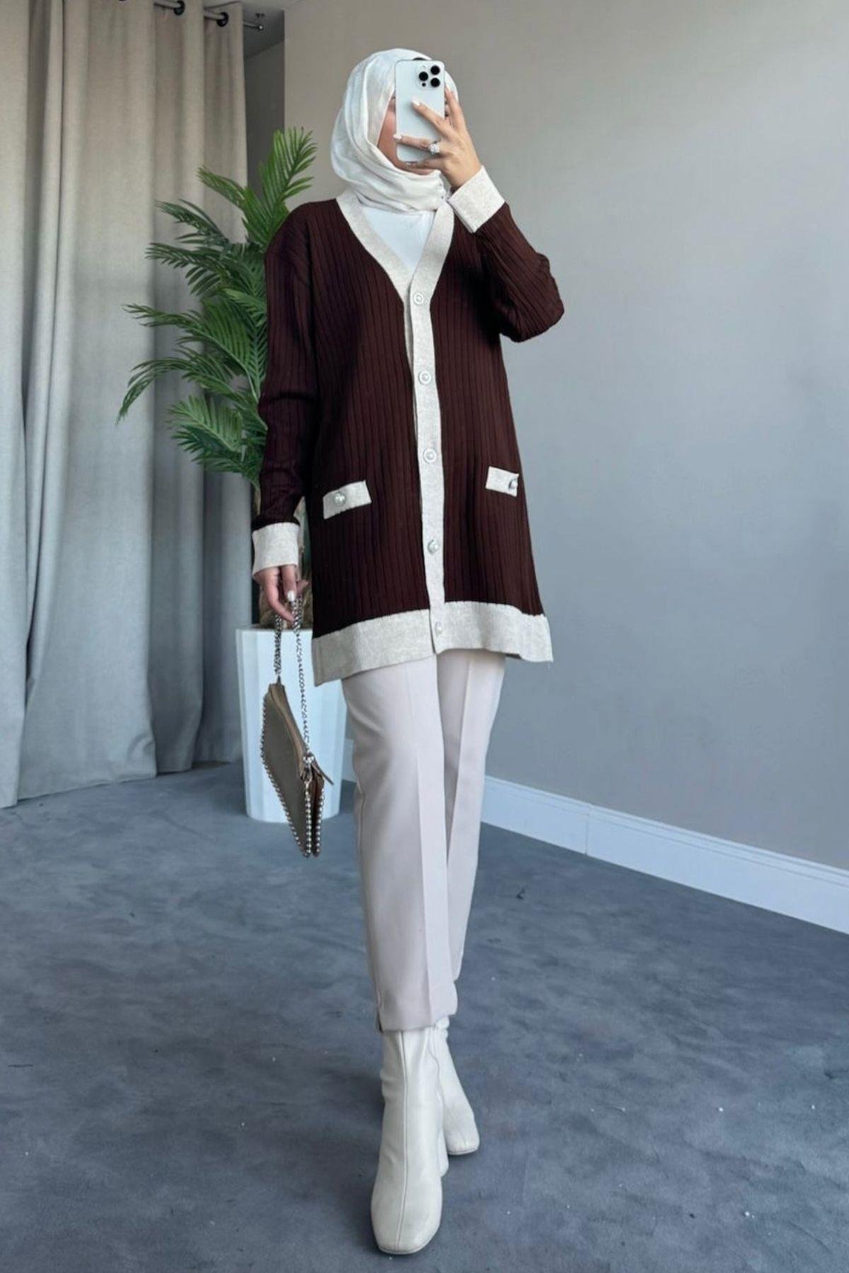 Taşlı Triko Hırka Kahve, Fiyatları 