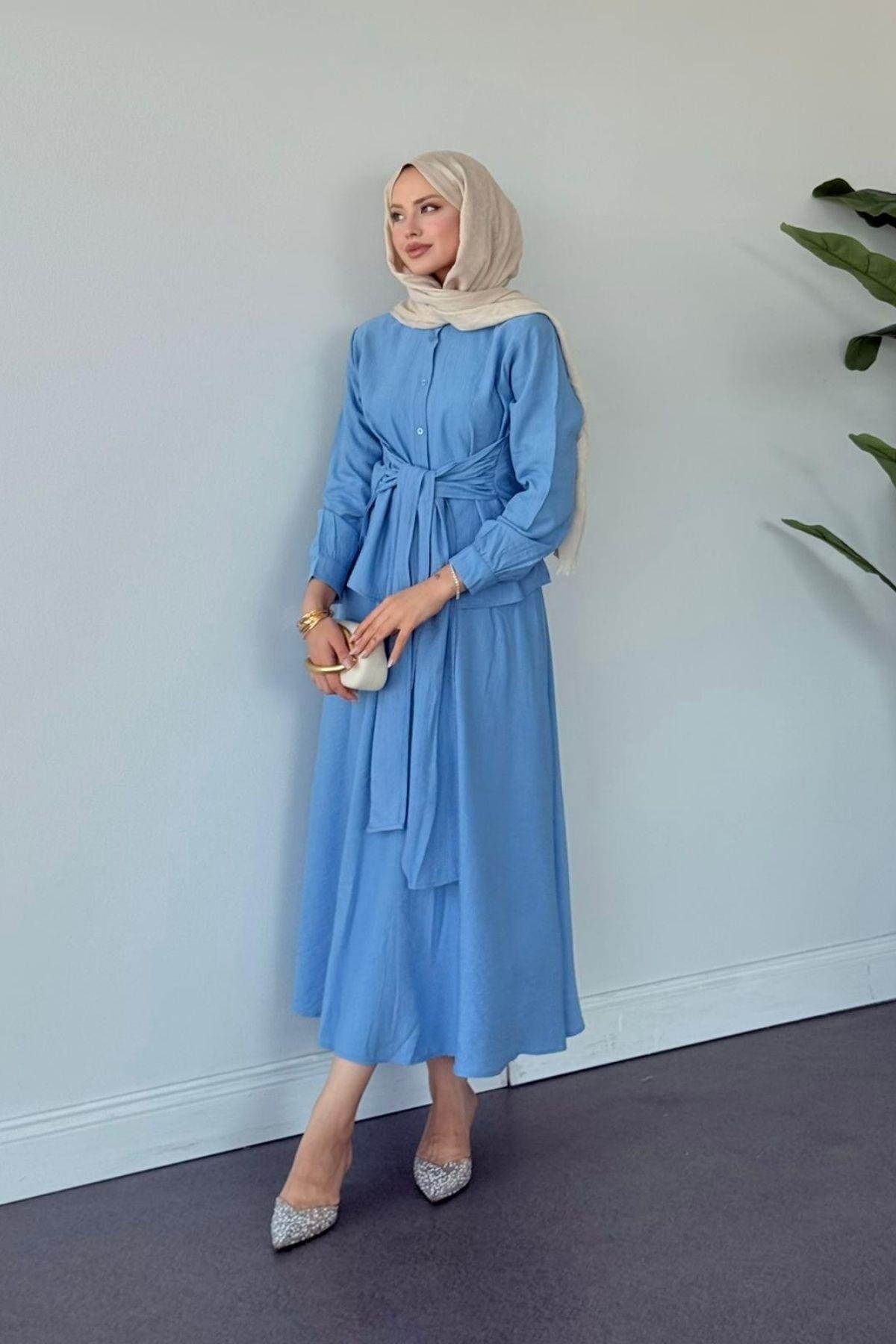 Tiny Bağlamalı Etekli Takım BEBE MAVİ, Fiyatları Tiny Bağlamalı Etekli Takım BEBE MAVİ- Haza Moda 