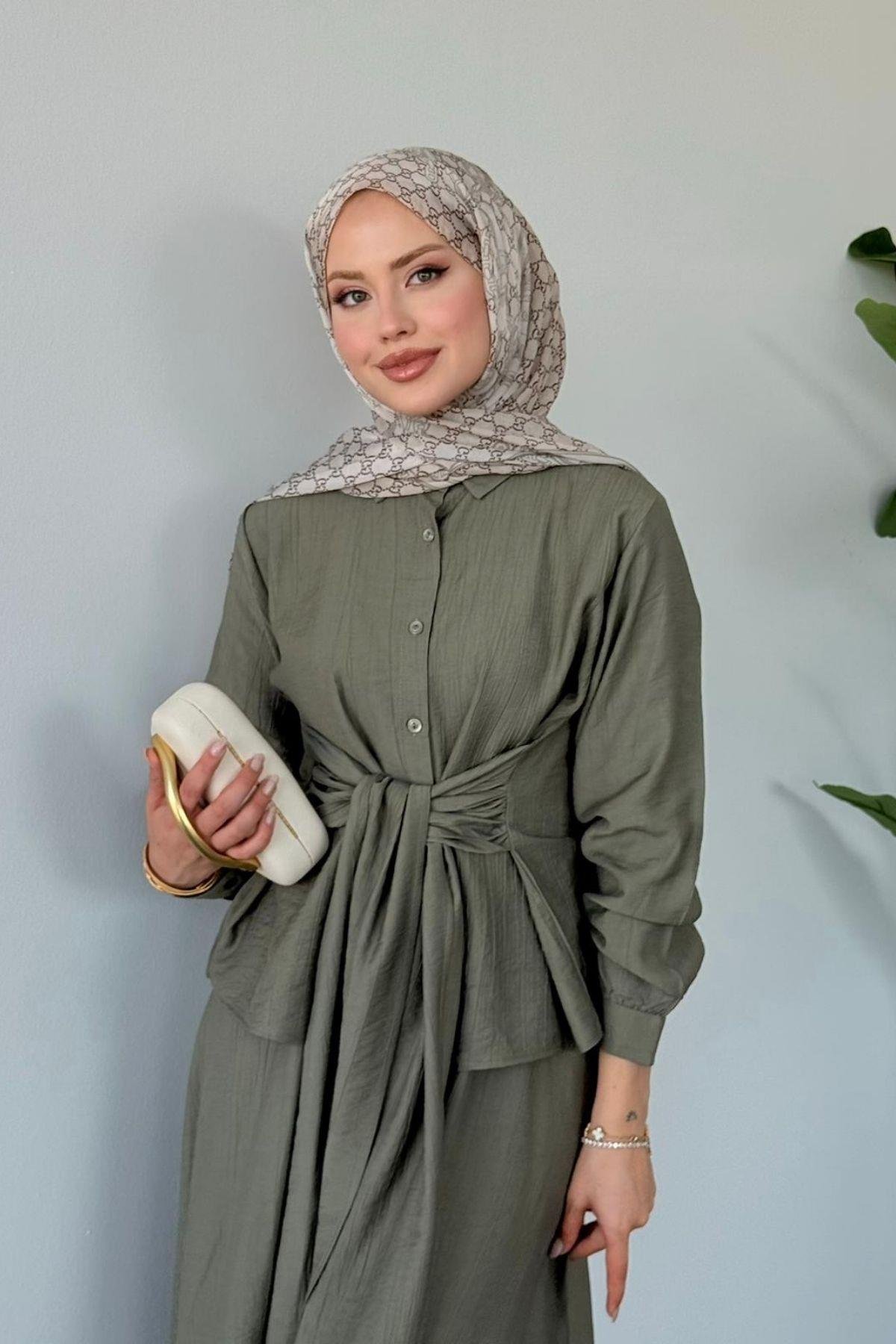 Tiny Bağlamalı Etekli Takım HAKİ, Fiyatları Tiny Bağlamalı Etekli Takım HAKİ- Haza Moda 