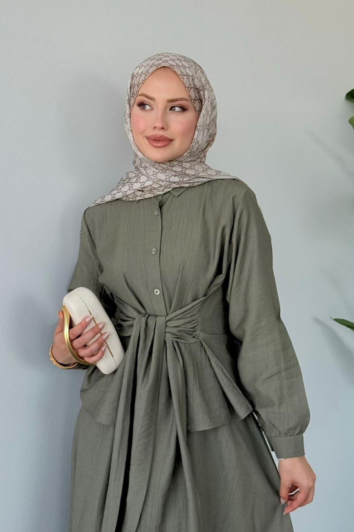 Tiny Bağlamalı Etekli Takım HAKİ, Fiyatları Tiny Bağlamalı Etekli Takım HAKİ- Haza Moda 