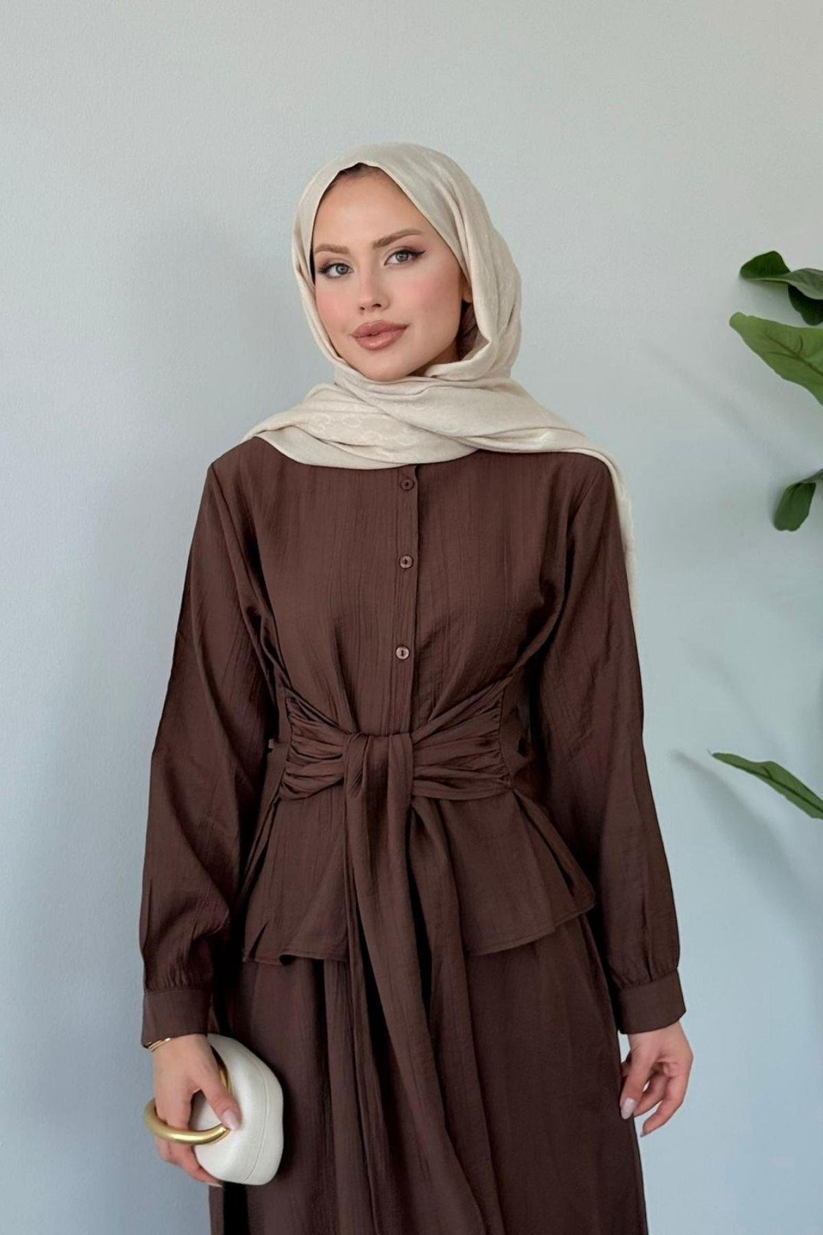 Tiny Bağlamalı Etekli Takım KAHVE, Fiyatları Tiny Bağlamalı Etekli Takım KAHVE- Haza Moda 