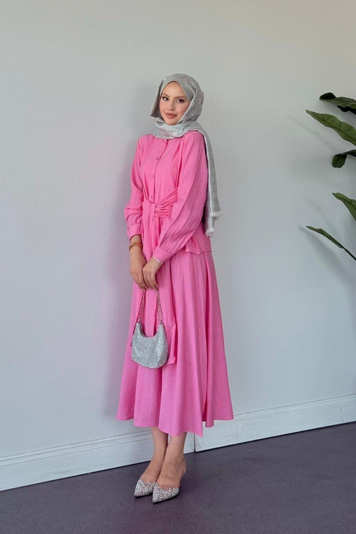 Tiny Bağlamalı Etekli Takım PEMBE, Fiyatları Tiny Bağlamalı Etekli Takım PEMBE- Haza Moda 
