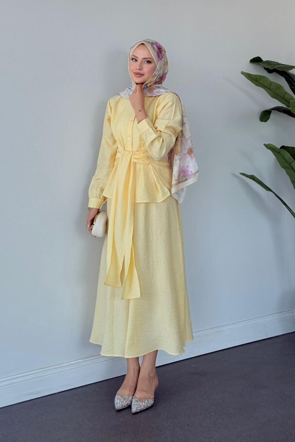 Tiny Bağlamalı Etekli Takım SARI, Fiyatları Tiny Bağlamalı Etekli Takım SARI- Haza Moda 