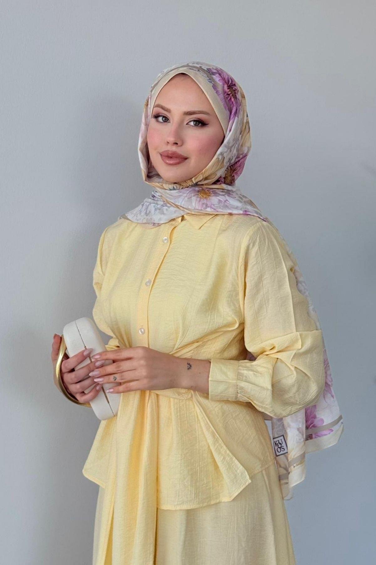 Tiny Bağlamalı Etekli Takım SARI, Fiyatları Tiny Bağlamalı Etekli Takım SARI- Haza Moda 