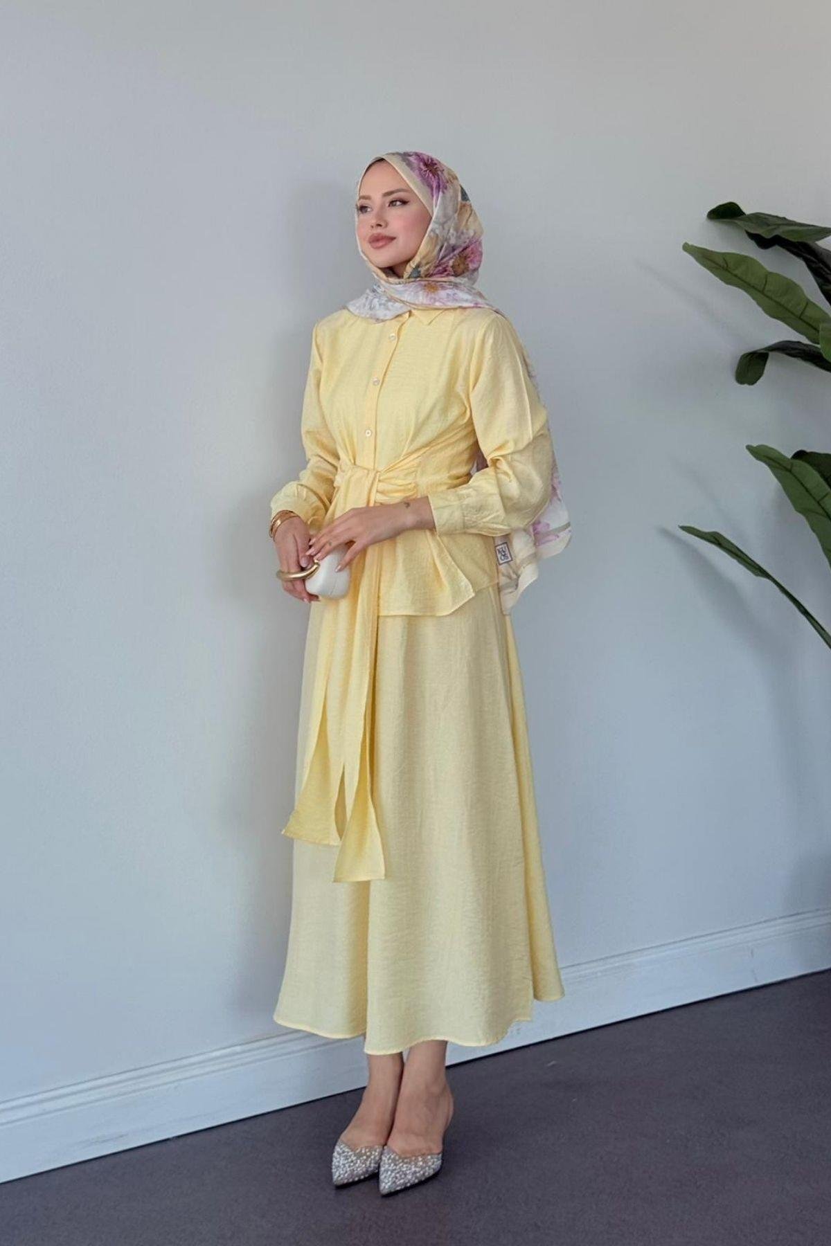 Tiny Bağlamalı Etekli Takım SARI, Fiyatları Tiny Bağlamalı Etekli Takım SARI- Haza Moda 