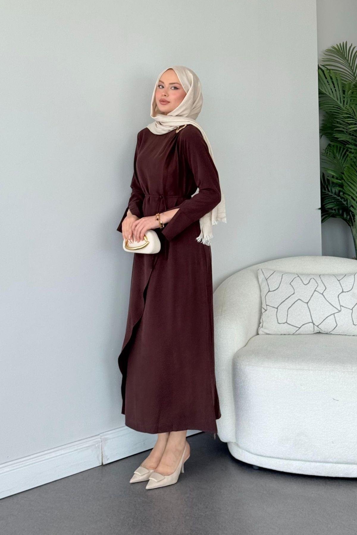 Tokalı Model Elbise Kahve, Fiyatları Tokalı Model Elbise Kahve- Haza Moda