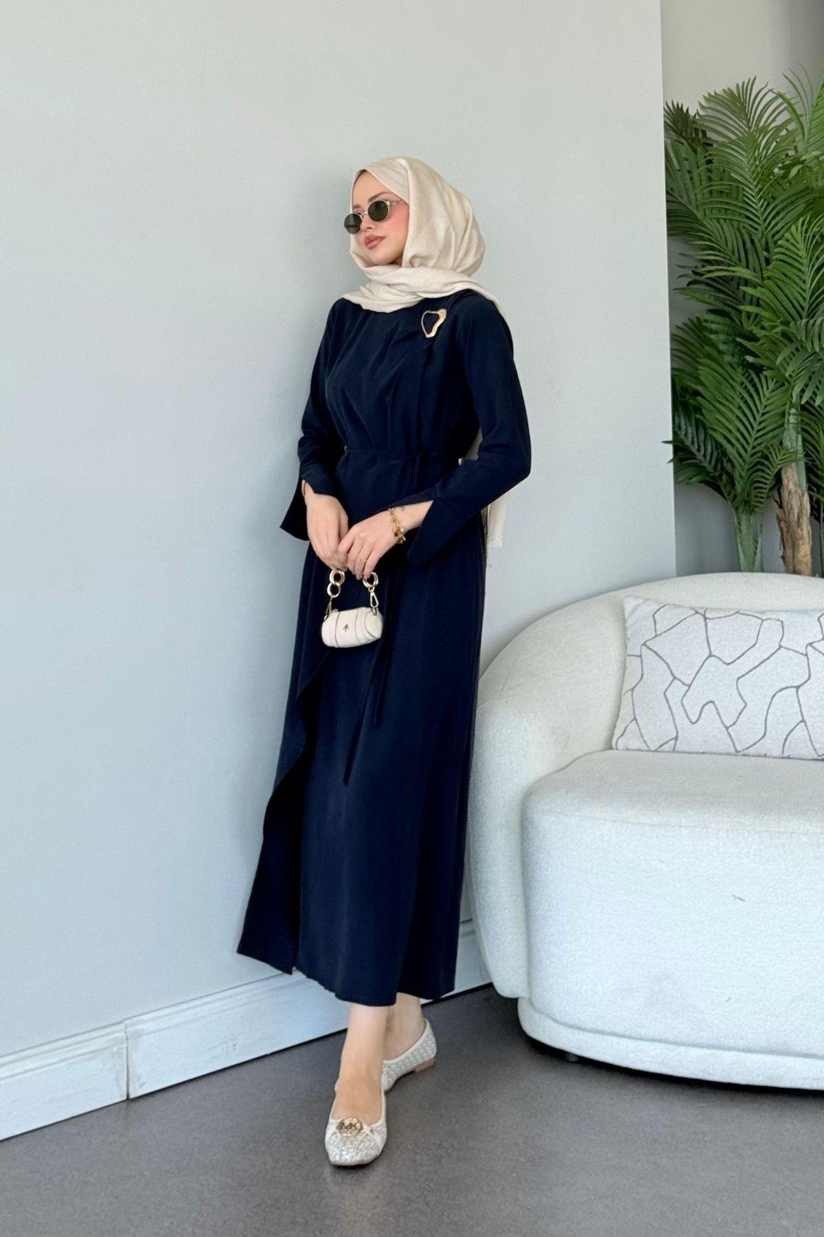 Tokalı Model Elbise Lacivert, Fiyatları Tokalı Model Elbise Lacivert