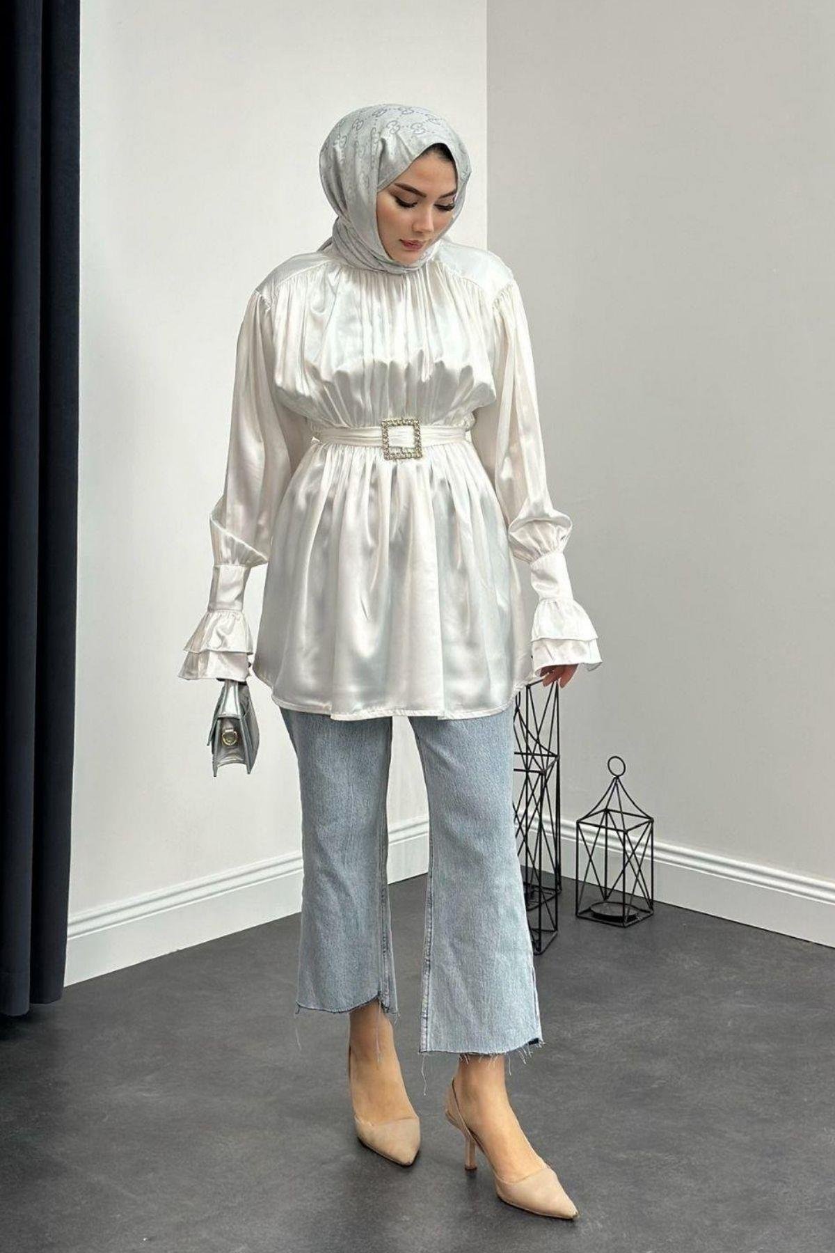 Tokalı Saten Tunik Beyaz, Fiyatları 