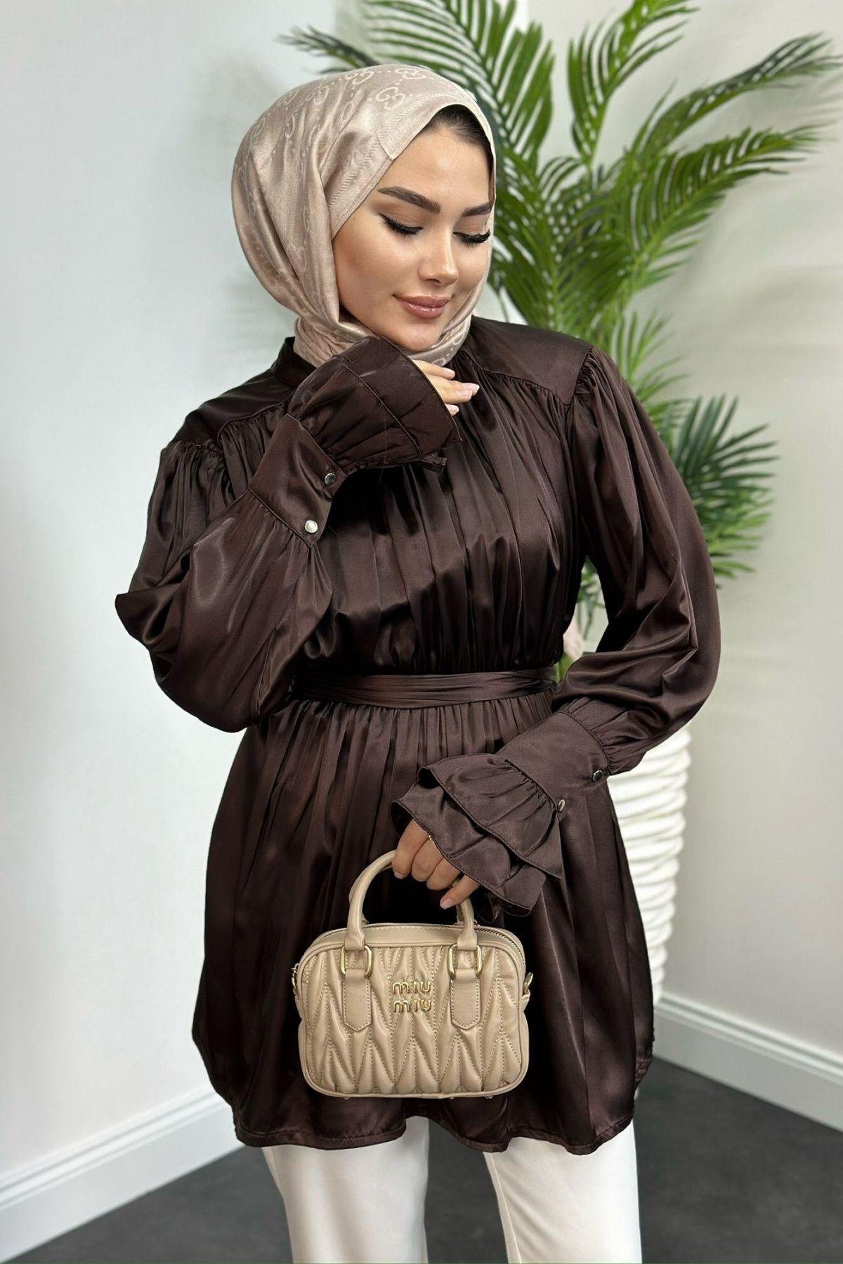 Tokalı Saten Tunik Kahve, Fiyatları 