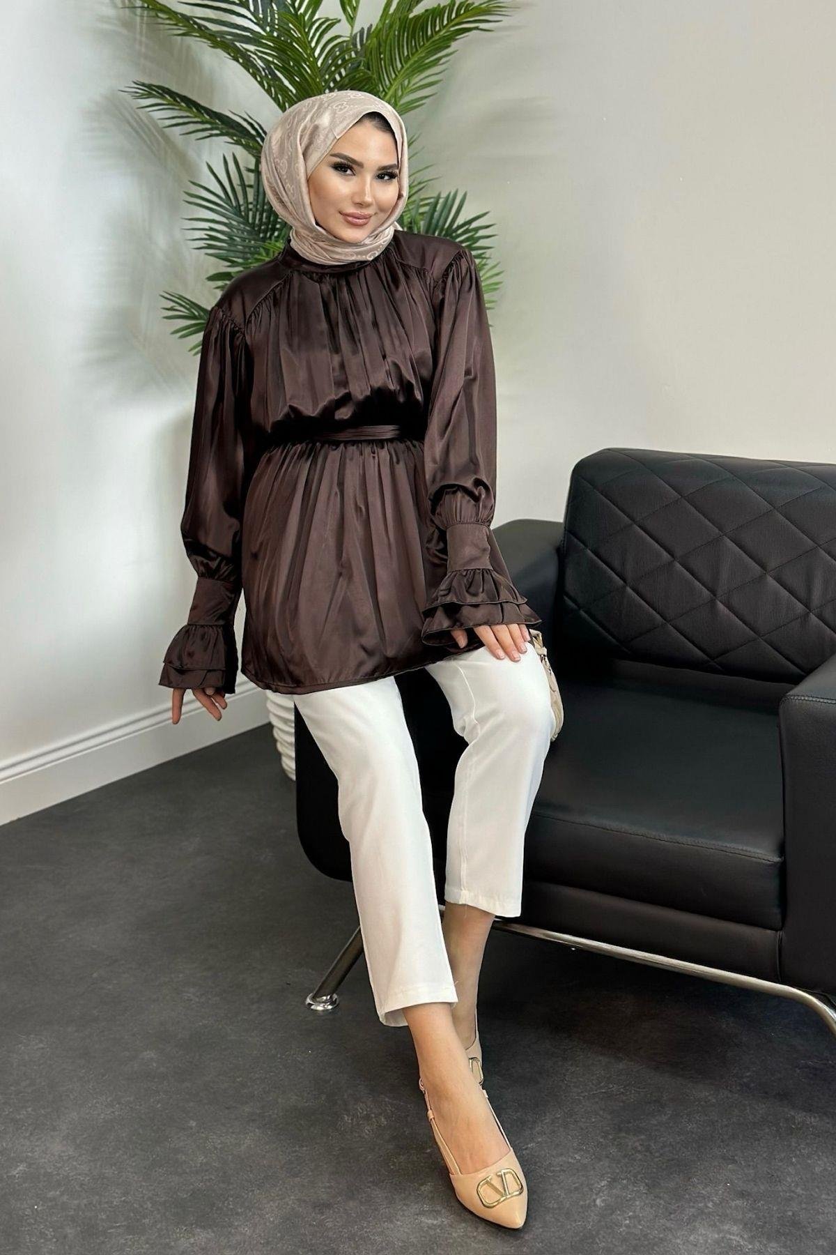 Tokalı Saten Tunik Kahve, Fiyatları 