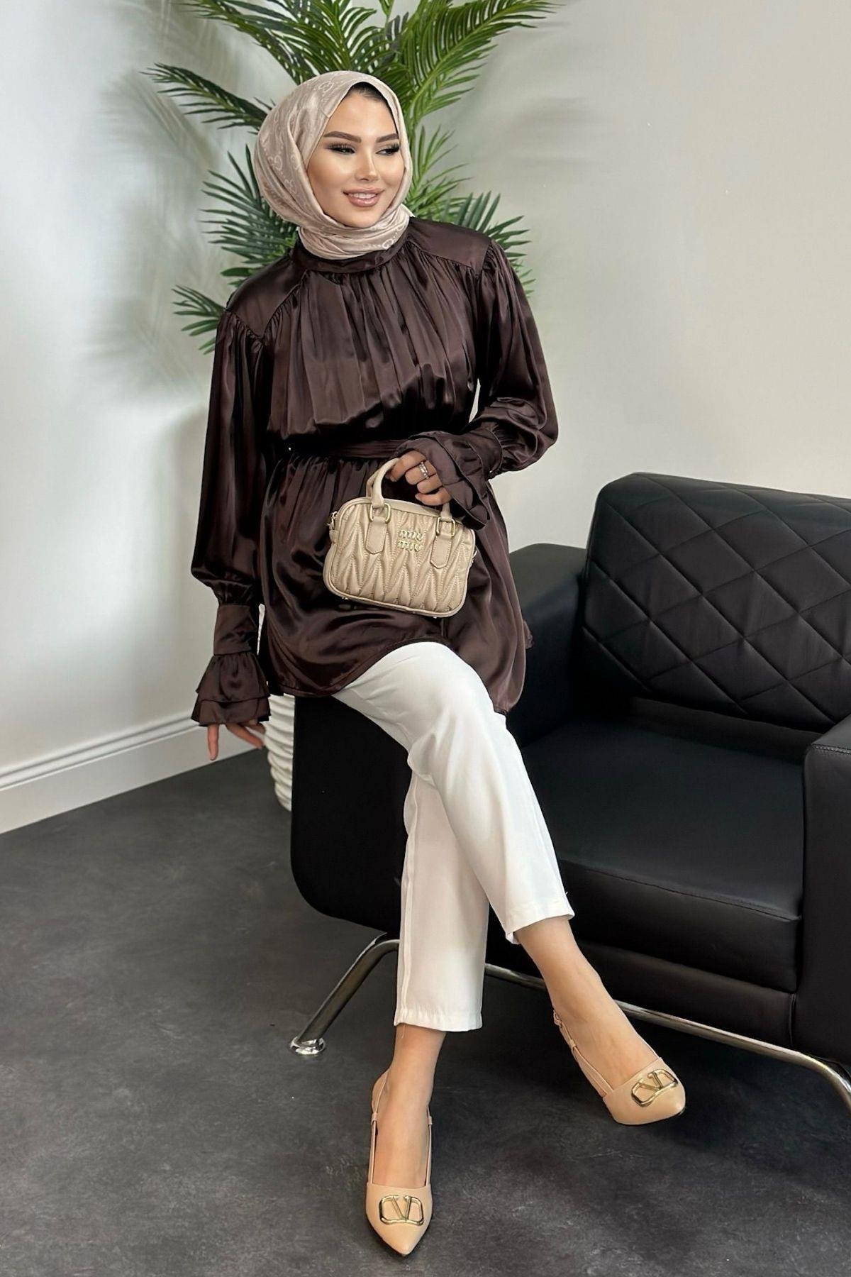 Tokalı Saten Tunik Kahve, Fiyatları 