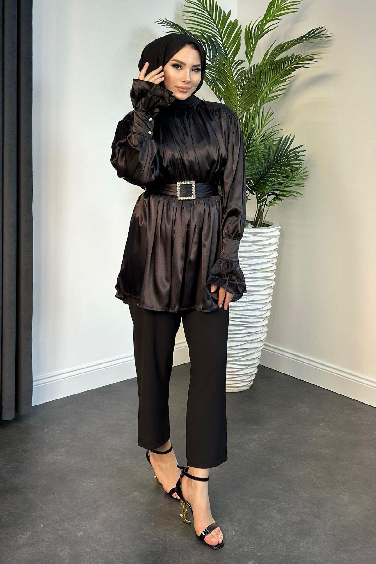 Tokalı Saten Tunik Siyah, Fiyatları 