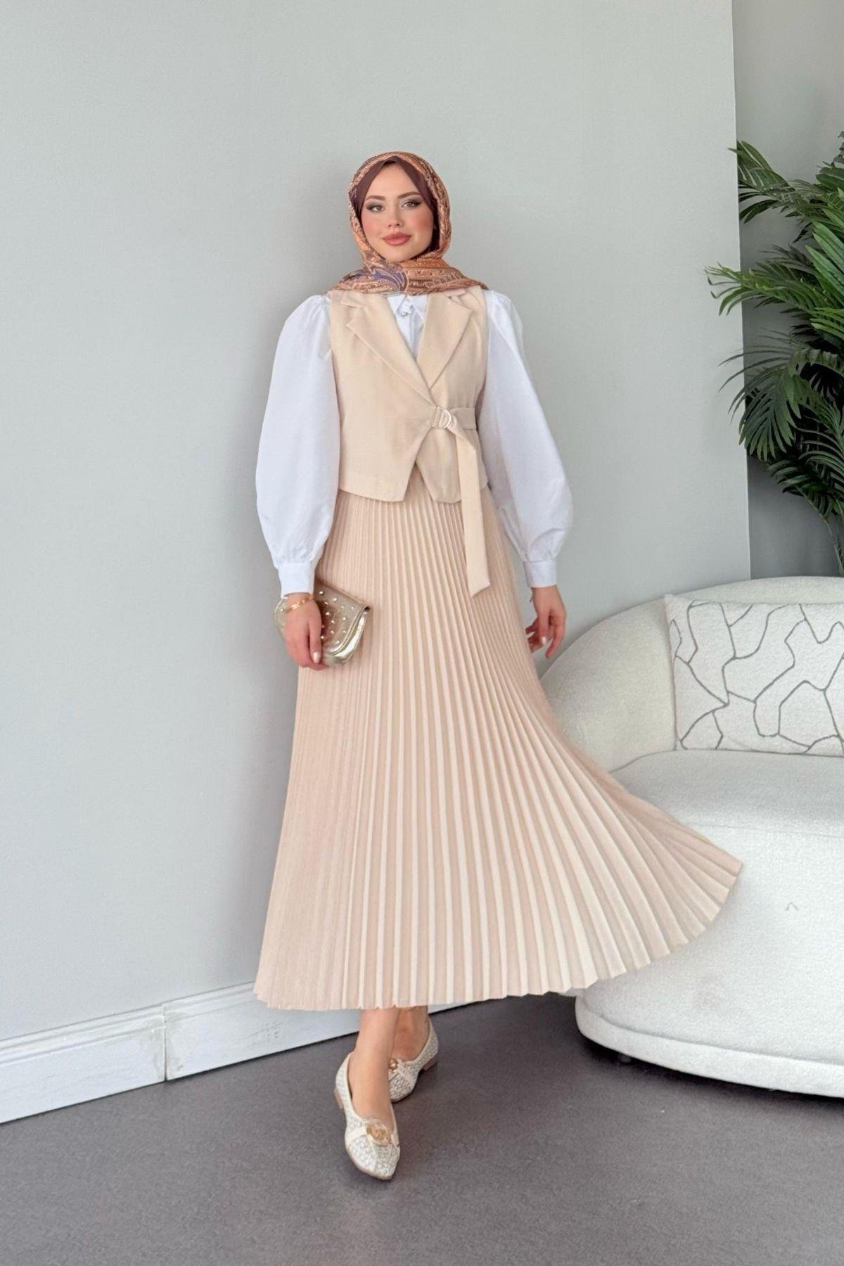 Tuana Etekli Takım Bej, Fiyatları Tuana Etekli Takım Bej- Haza Moda 