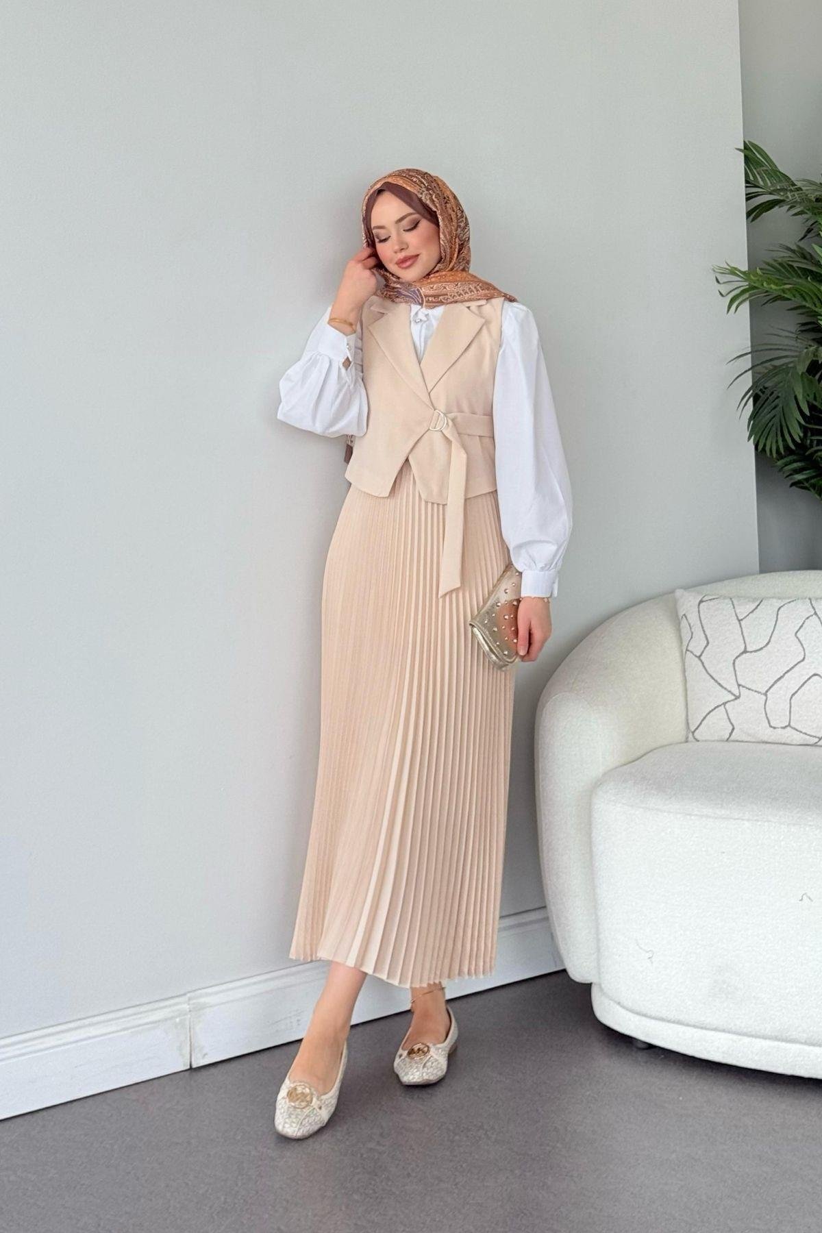 Tuana Etekli Takım Bej, Fiyatları Tuana Etekli Takım Bej- Haza Moda 