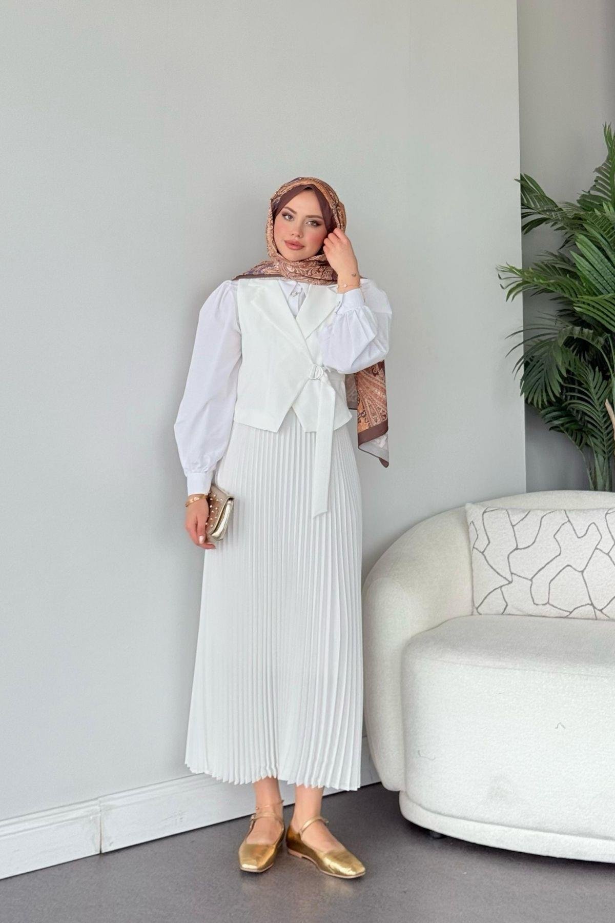 Tuana Etekli Takım Beyaz, Fiyatları Tuana Etekli Takım Beyaz- Haza Moda 