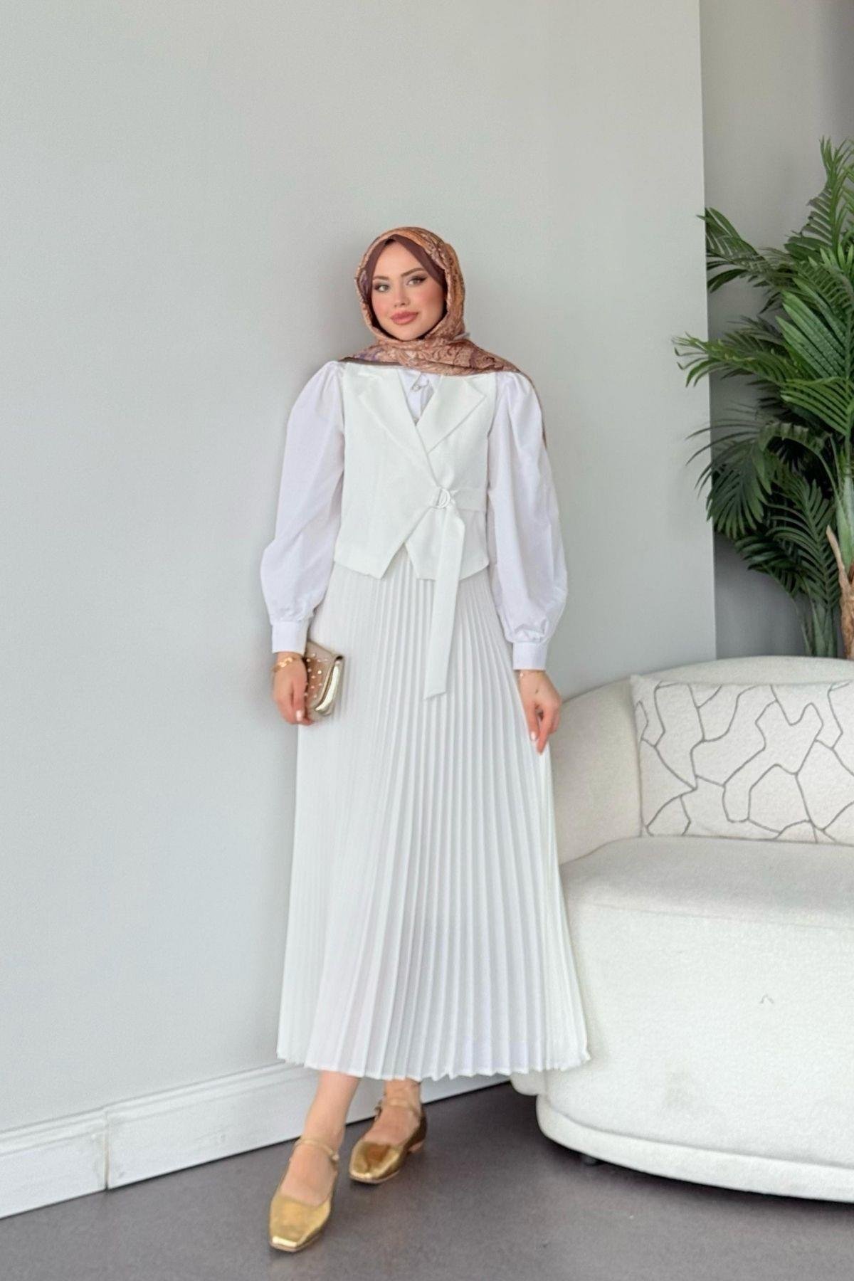 Tuana Etekli Takım Beyaz, Fiyatları Tuana Etekli Takım Beyaz- Haza Moda 