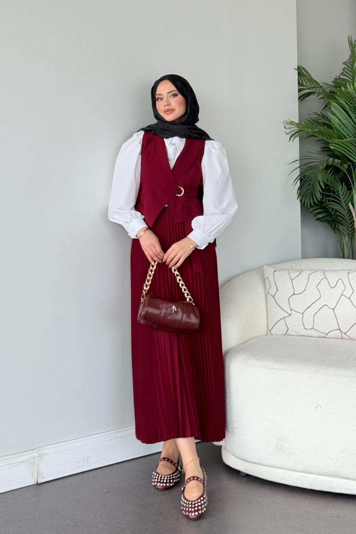 Tuana Etekli Takım Bordo, Fiyatları Tuana Etekli Takım Bordo- Haza Moda 